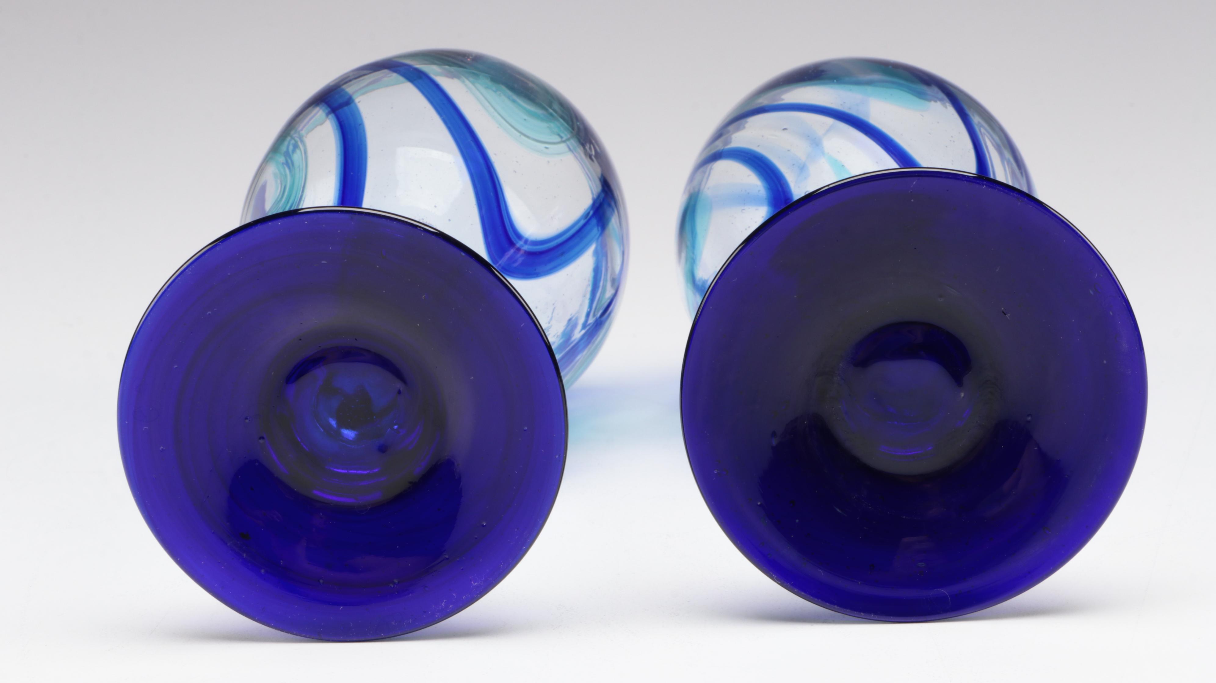 Swirled Art Glass Goblets and Plates