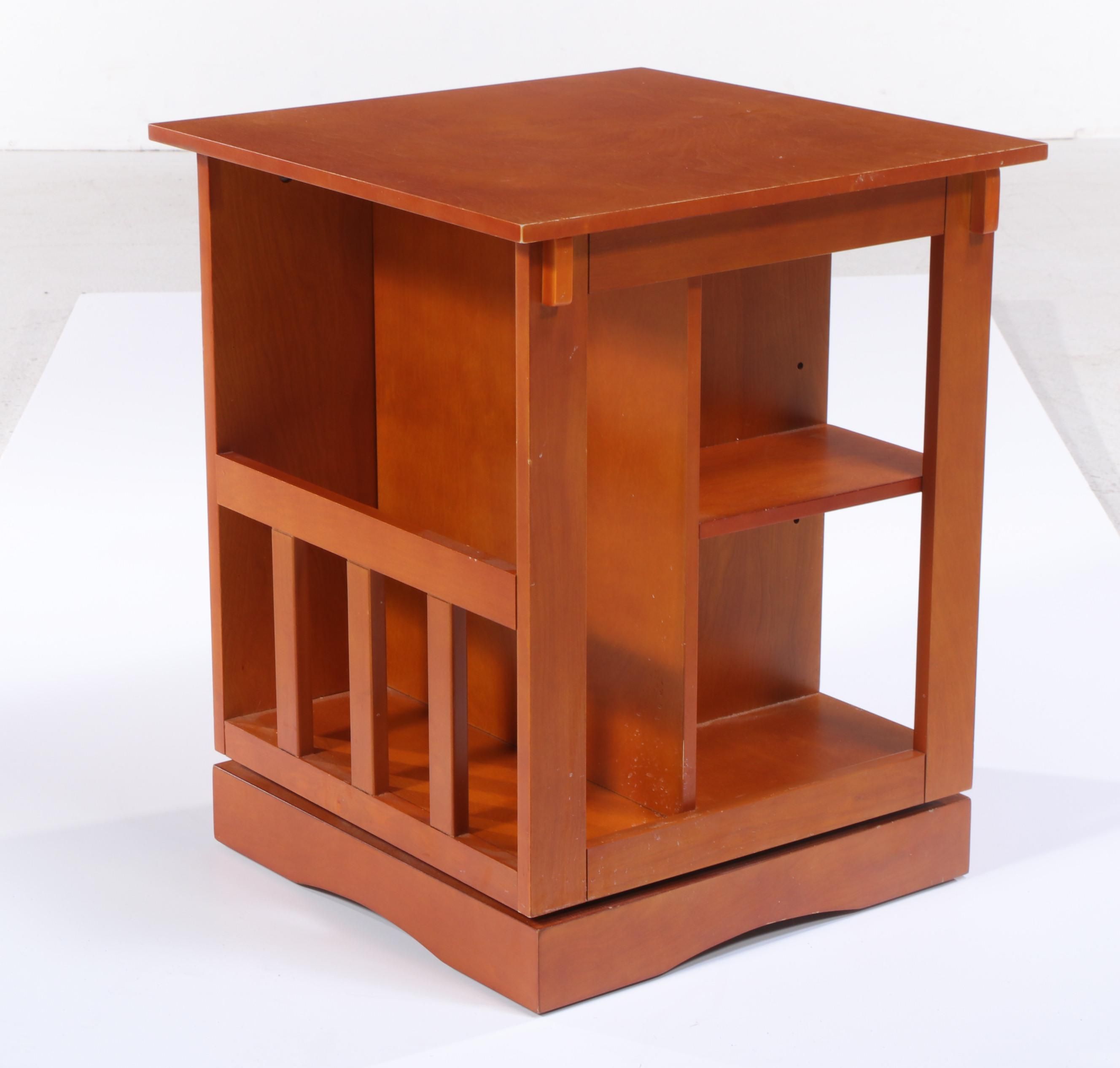 Cherry Finish Wooden Rotating End Table Cabinet