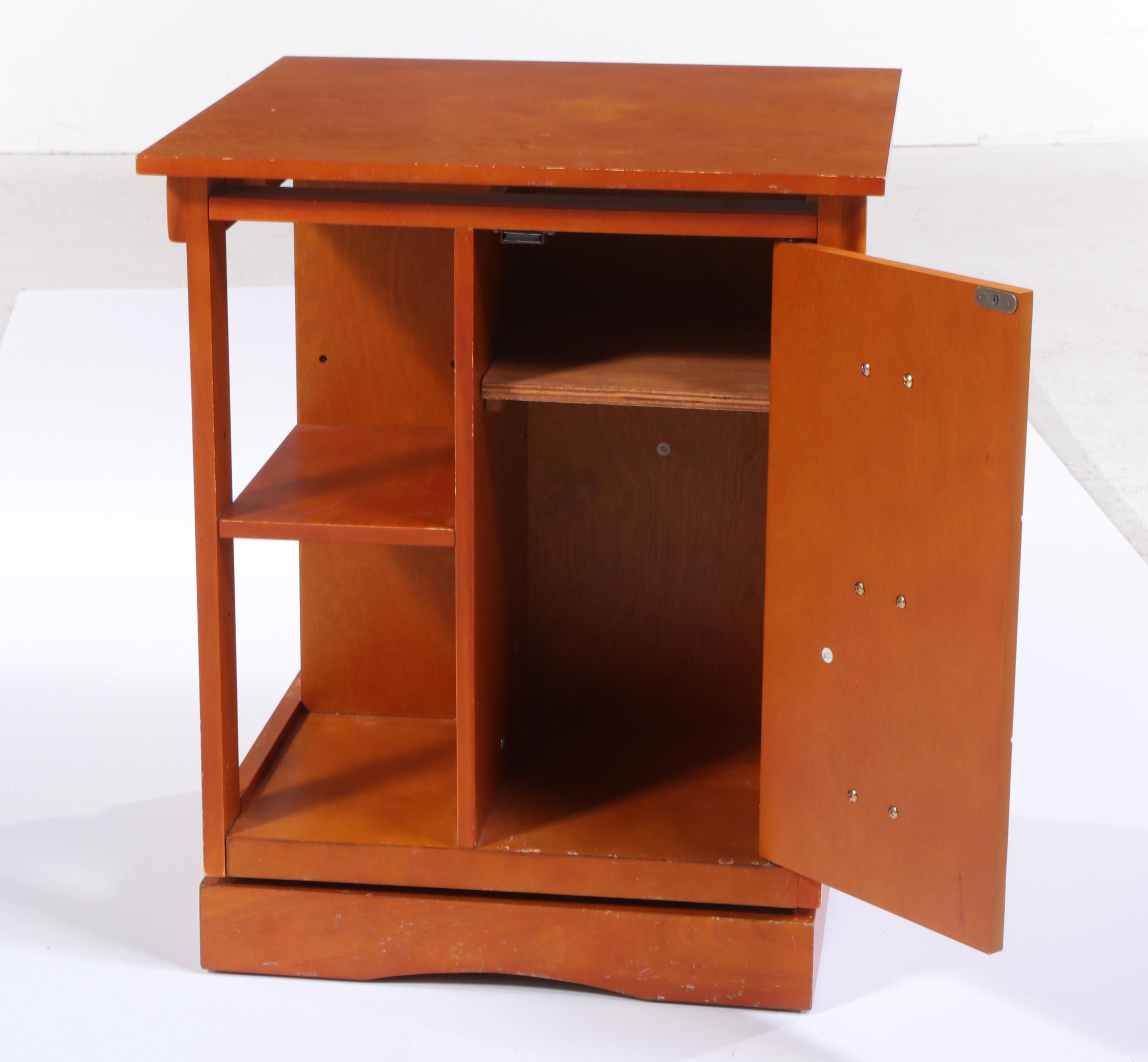 Cherry Finish Wooden Rotating End Table Cabinet