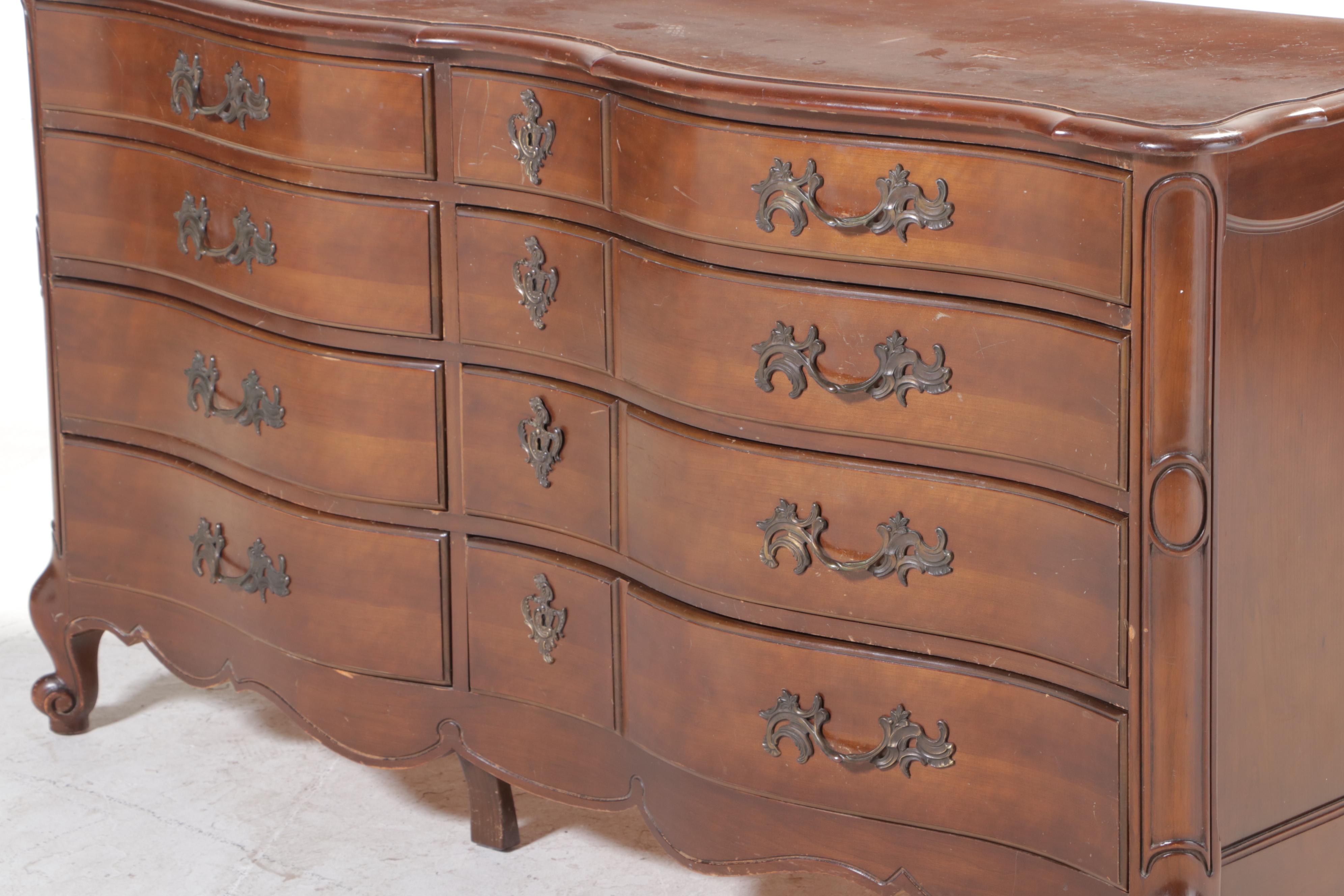 French Provincial Style Fruitwood-Stained Eight-Drawer Dresser