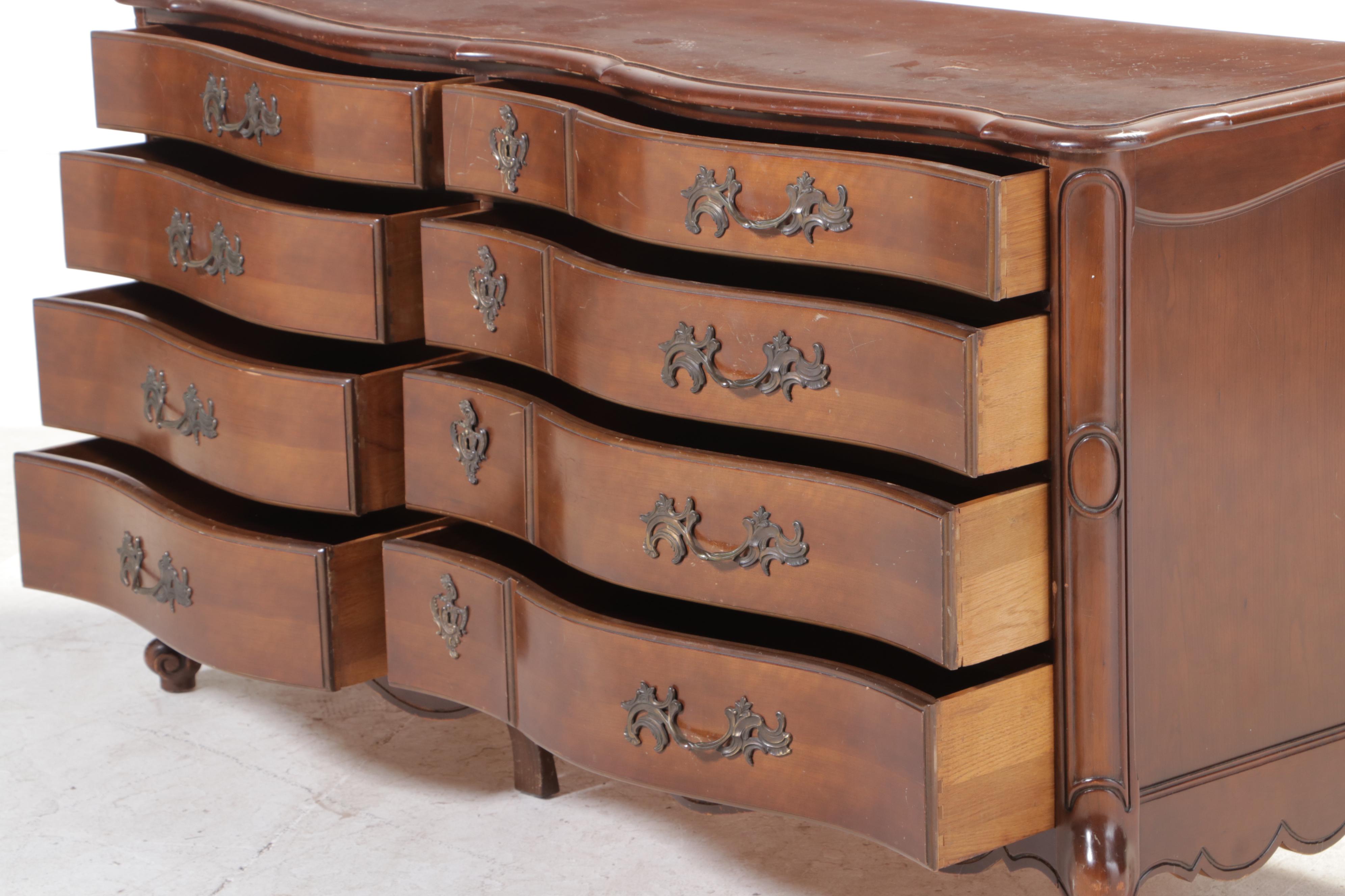 French Provincial Style Fruitwood-Stained Eight-Drawer Dresser