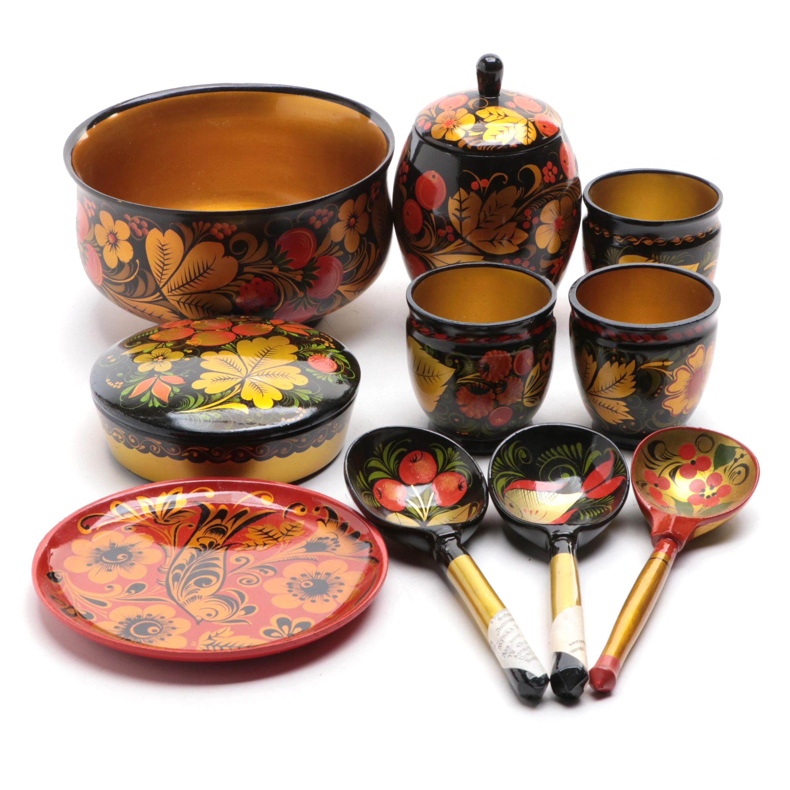 Russian Khokhloma Lacquerware Bowls and Tableware