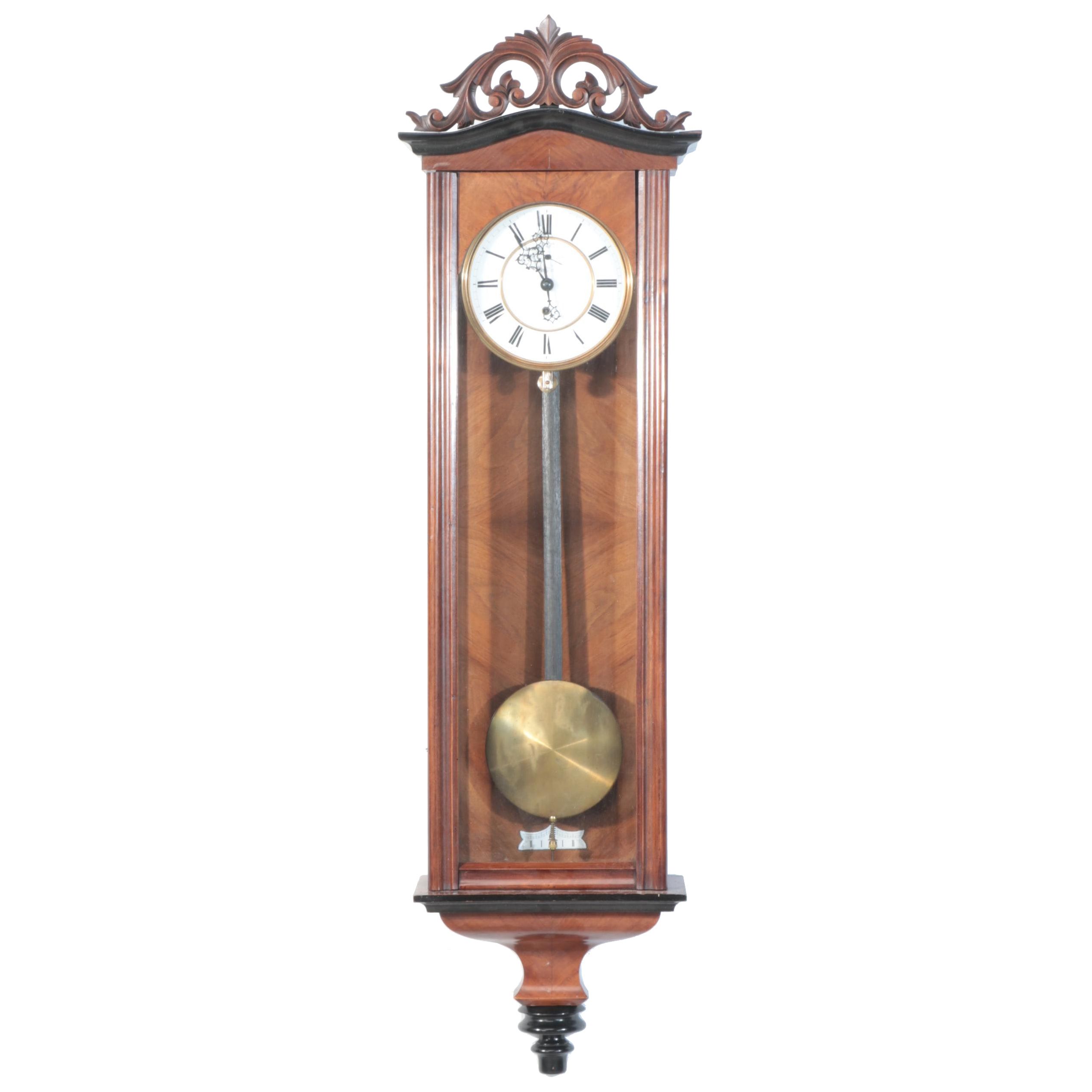 Gustav Becker Walnut Cased Regulator Wall Clock, Mid to Late 20th Century
