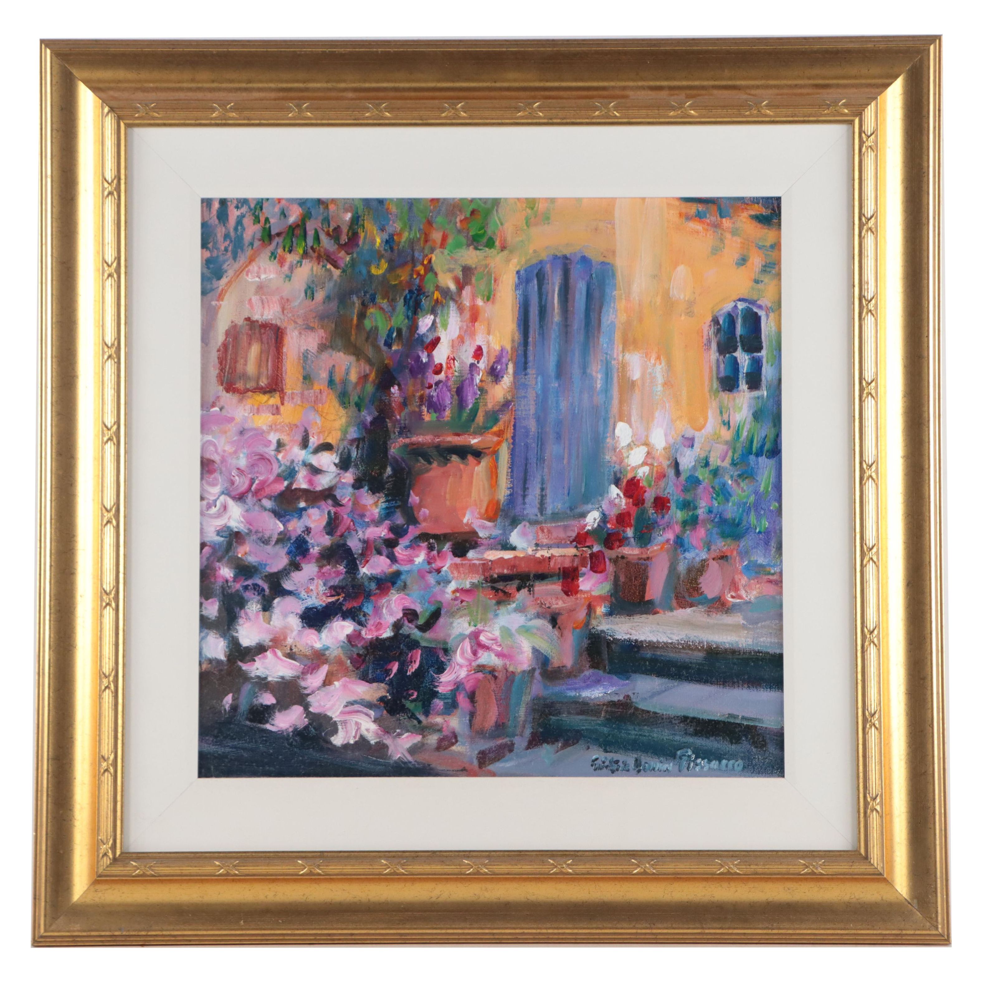 Frédéric Bonin Pissarro Oil Painting of Garden, Late 20th Century