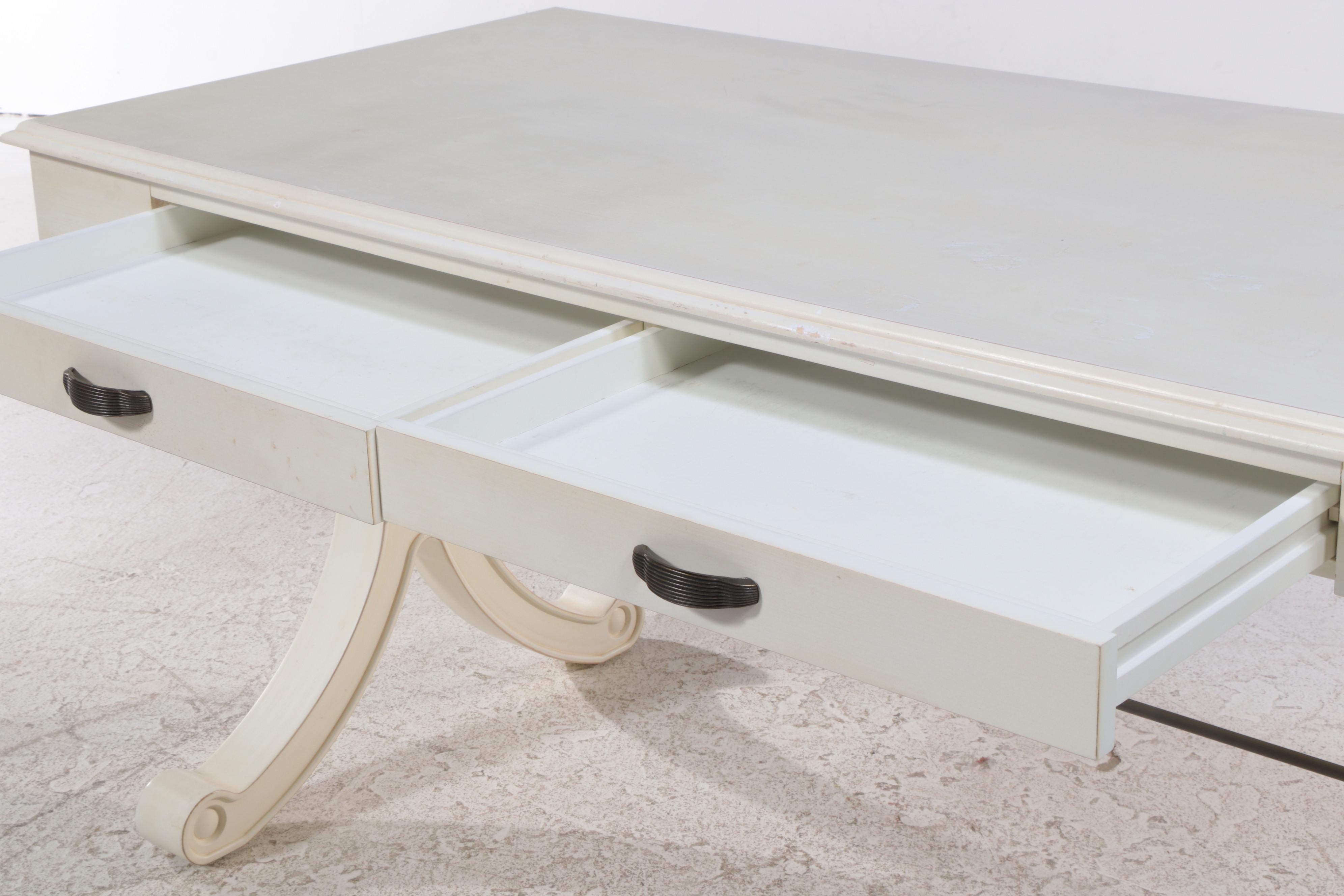 Contemporary White Painted Wood Two-Drawer Desk