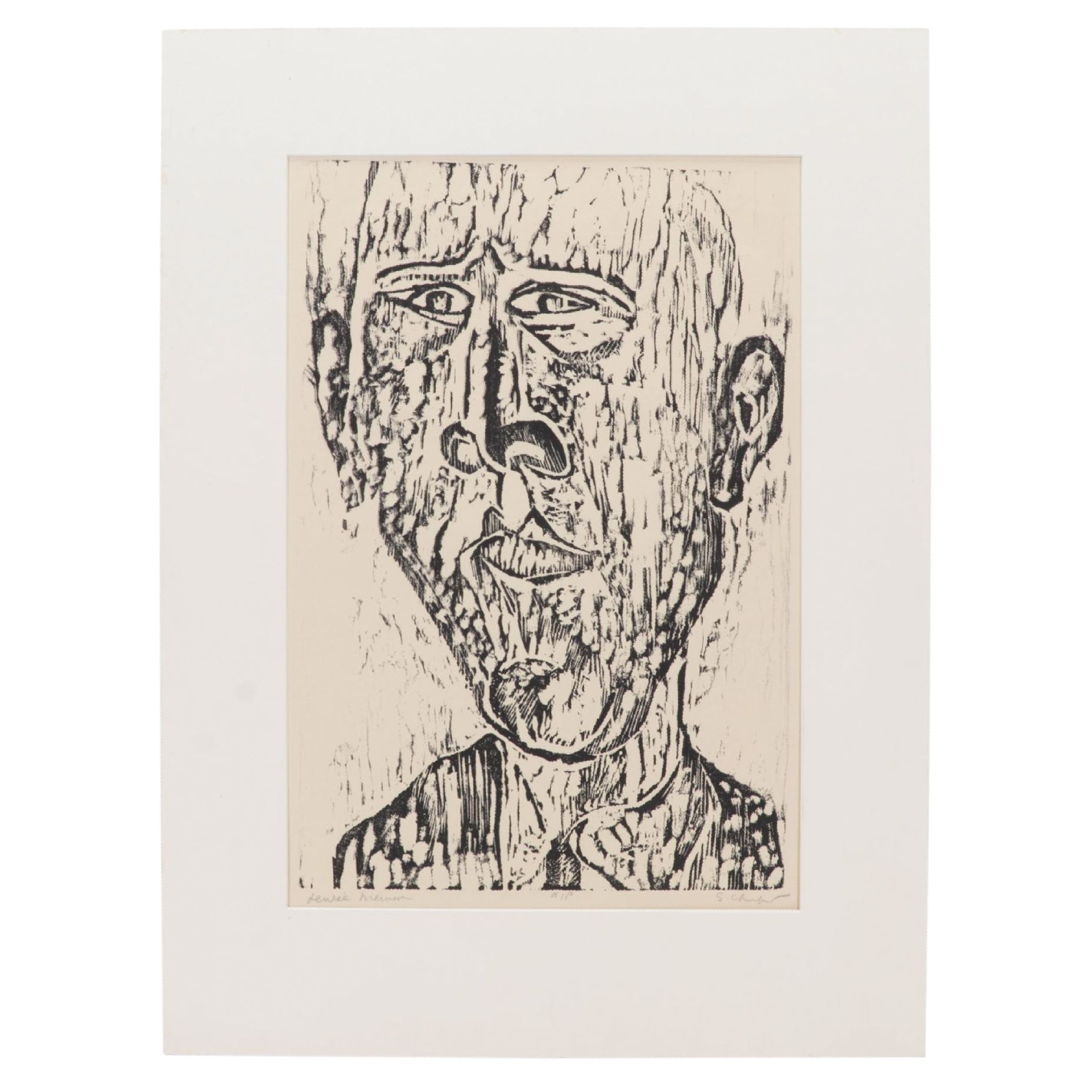 Sidney Chafetz Self-Portrait Woodcut "Lewie Memm," Circa 1957
