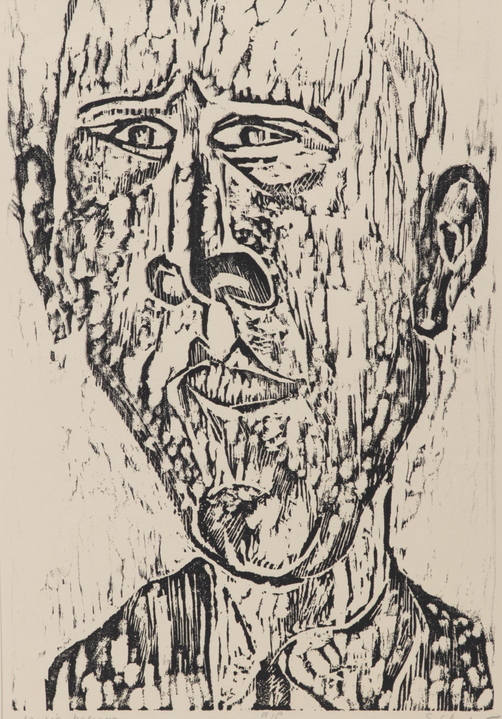 Sidney Chafetz Self-Portrait Woodcut "Lewie Memm," Circa 1957