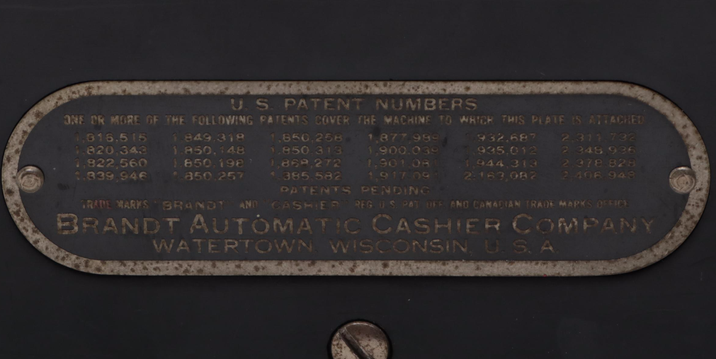 Brandt Automatic Cashier Company Coin Cash Register, Early to Mid-20th Century