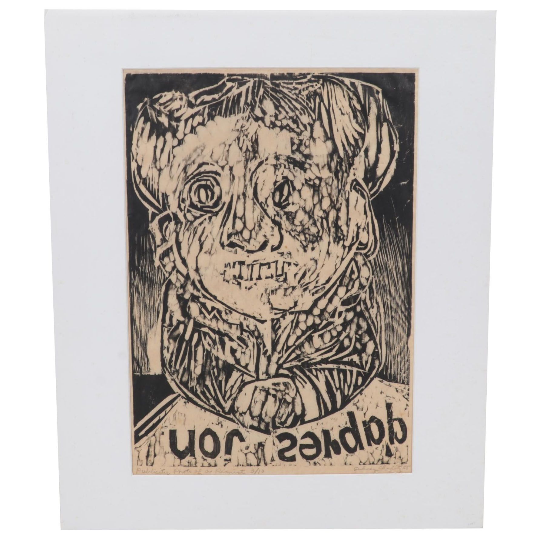 Sidney Chafetz Woodcut "Publicity Photo of a Pianist," 1955