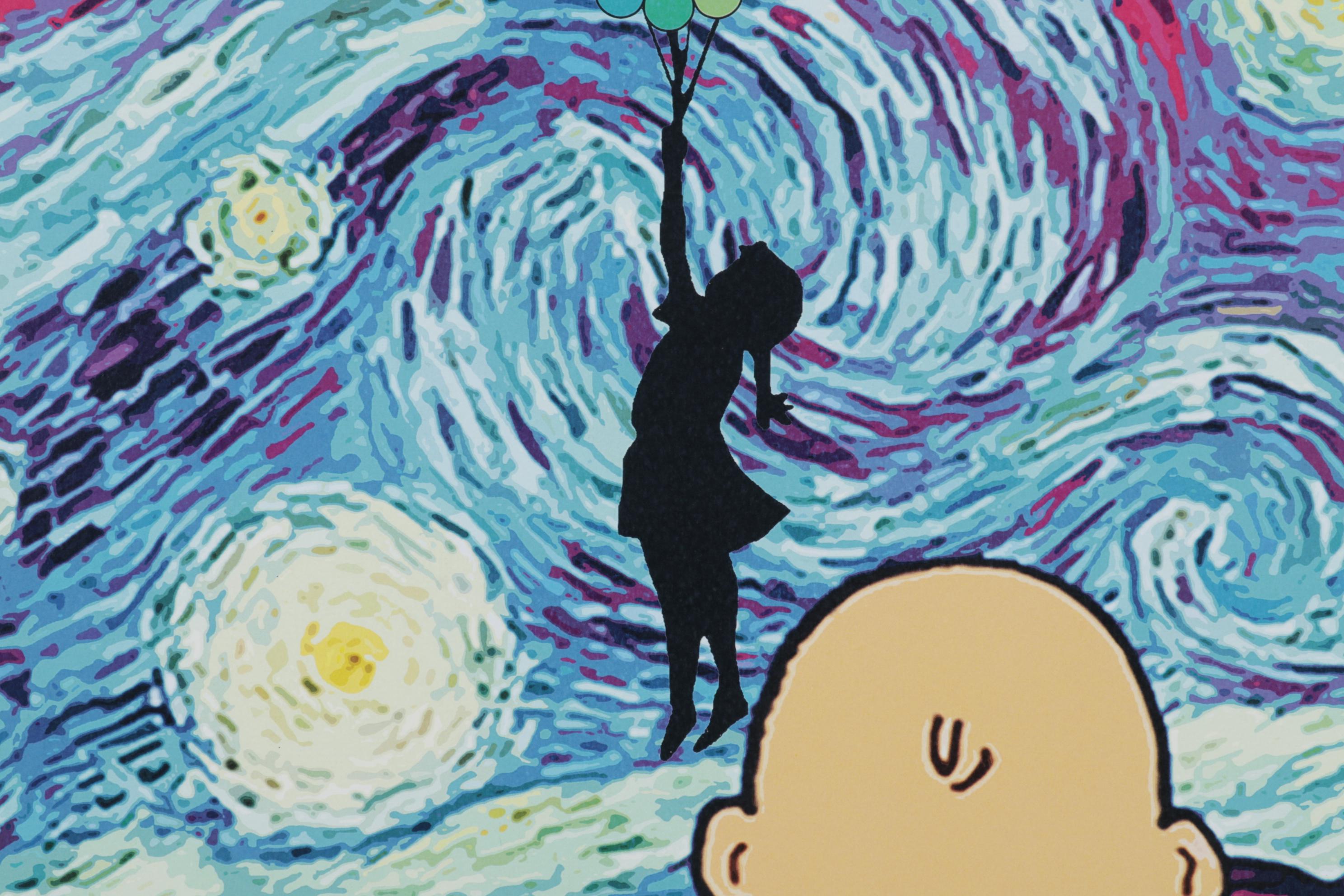 Death NYC Pop Art Graphic Print of Charlie and Snoopy with Starry Night, 2022