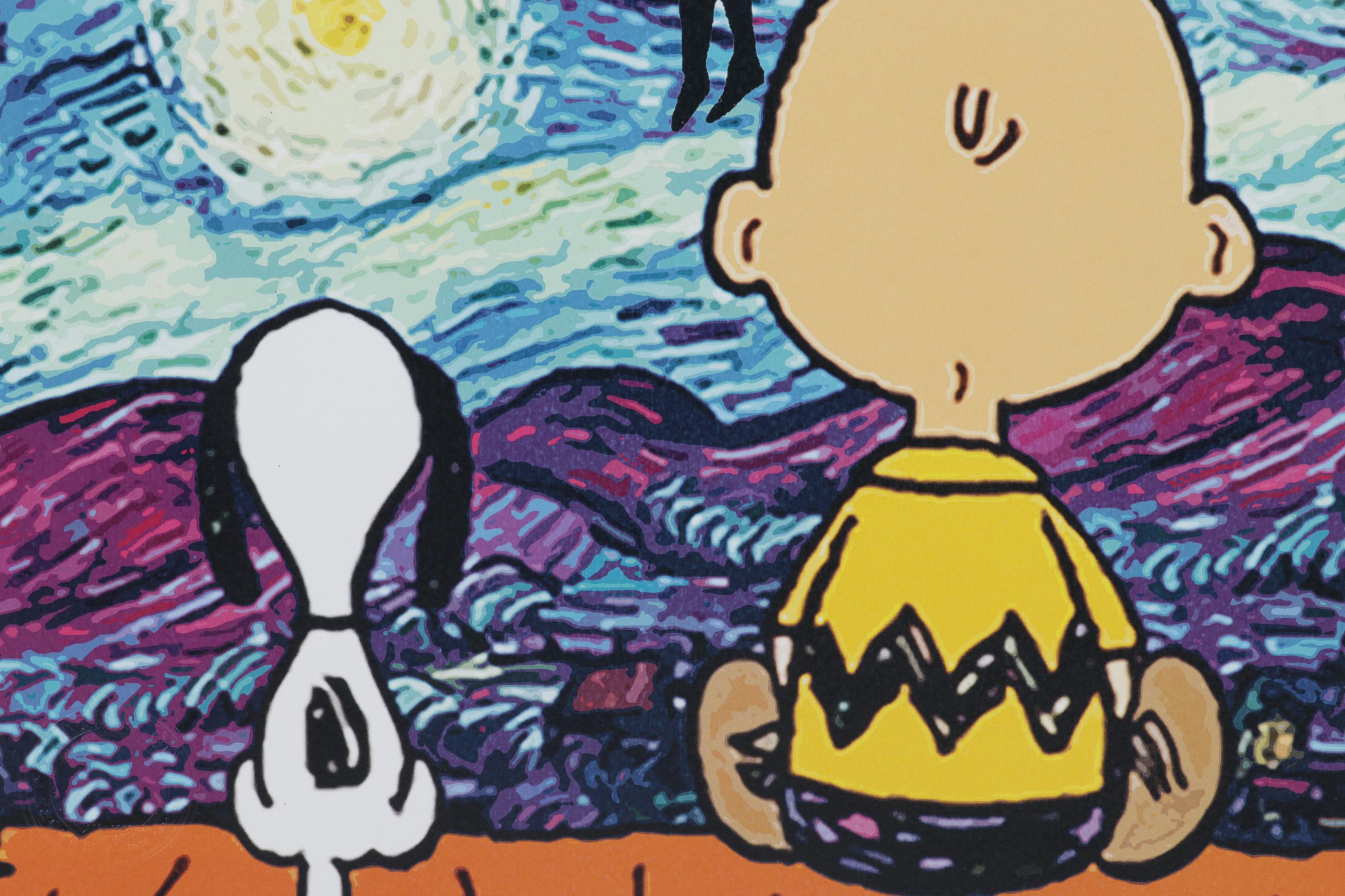 Death NYC Pop Art Graphic Print of Charlie and Snoopy with Starry Night, 2022