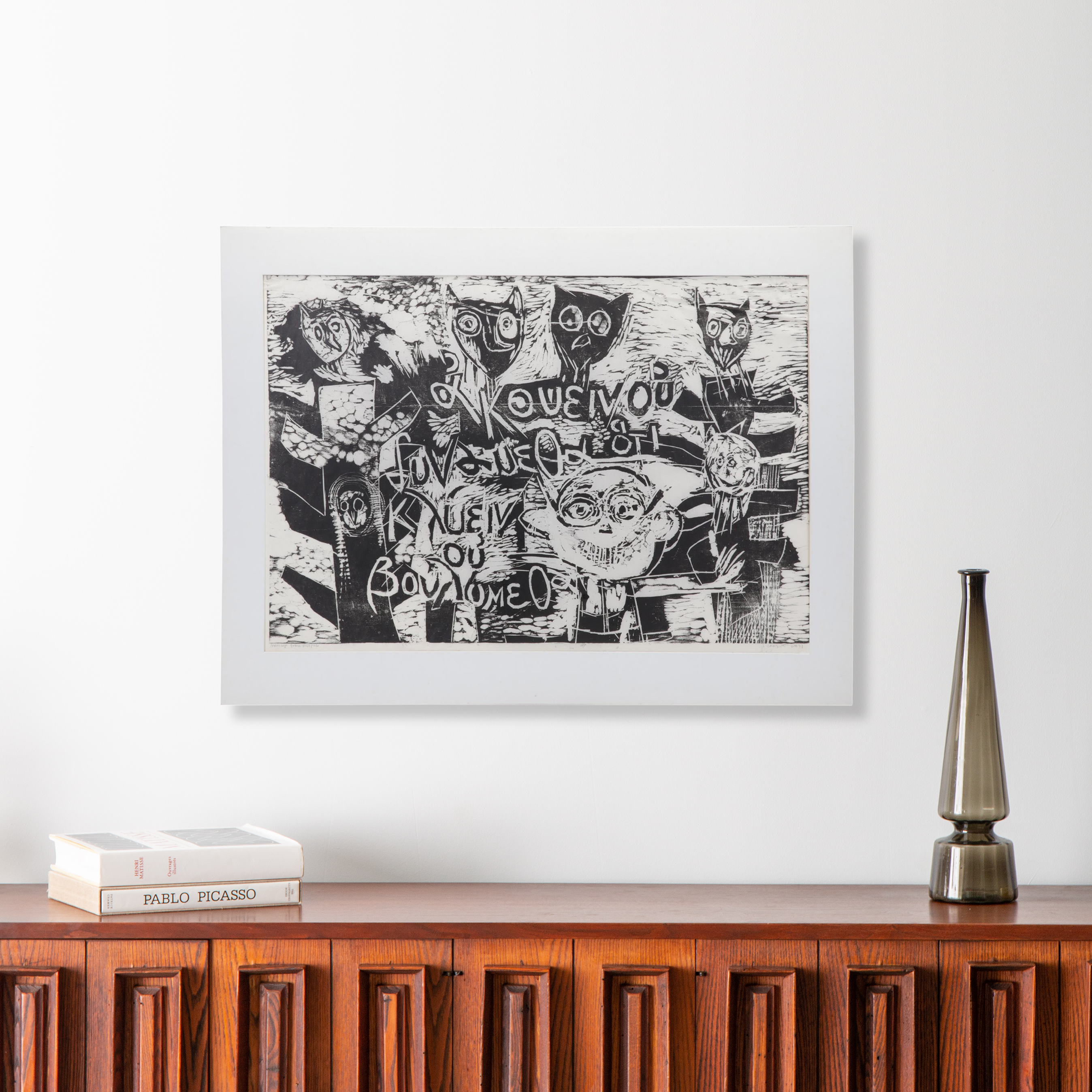 Sidney Chafetz Woodcut "Message From Delphi," 1971