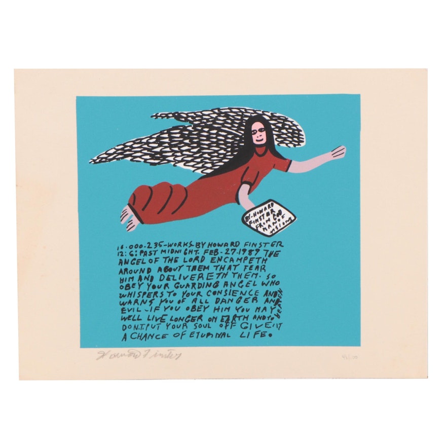 Howard Finster Serigraph "Red Angel," Late 20th Century