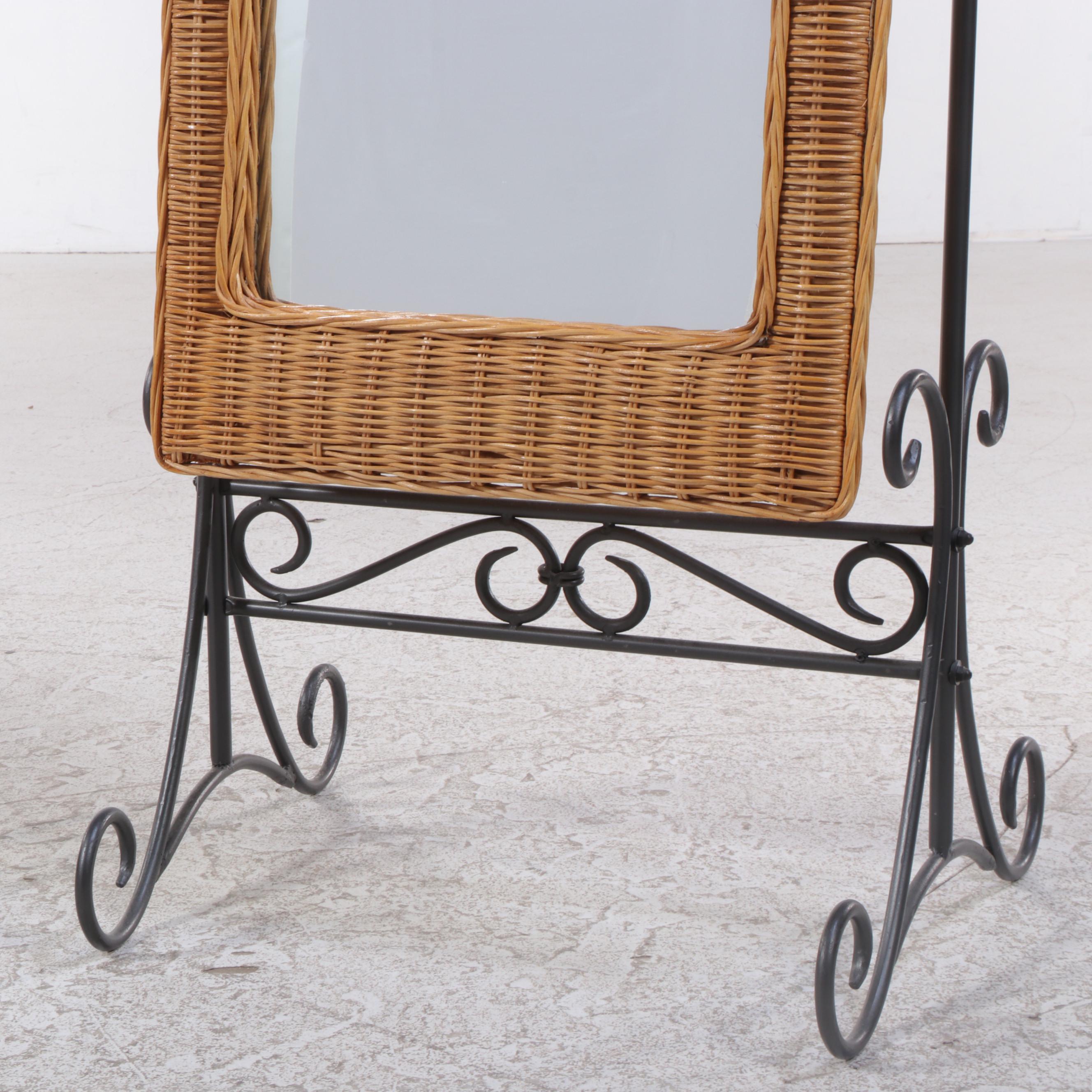 Wicker Weave Rattan Cheval Mirror