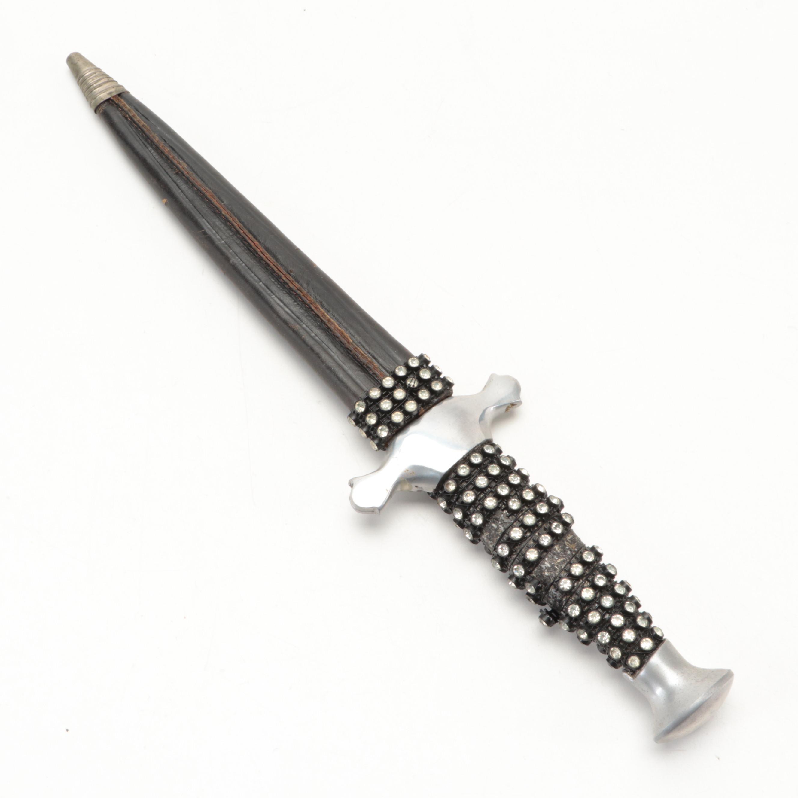 Rhinestone Embellished Dagger with Leather Sheath