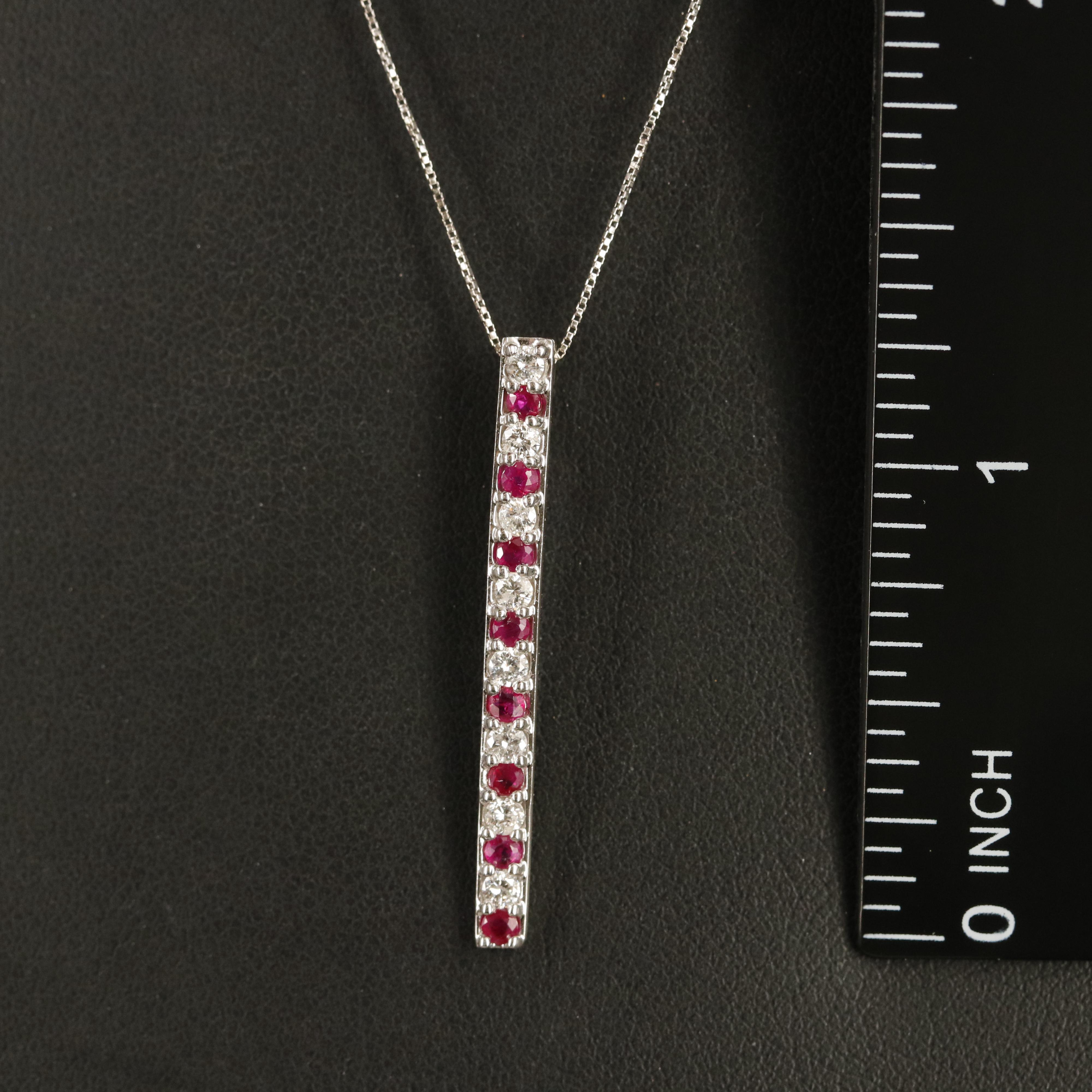 14K Ruby and Diamond Bar Pendant on Italian 14K Box Chain
