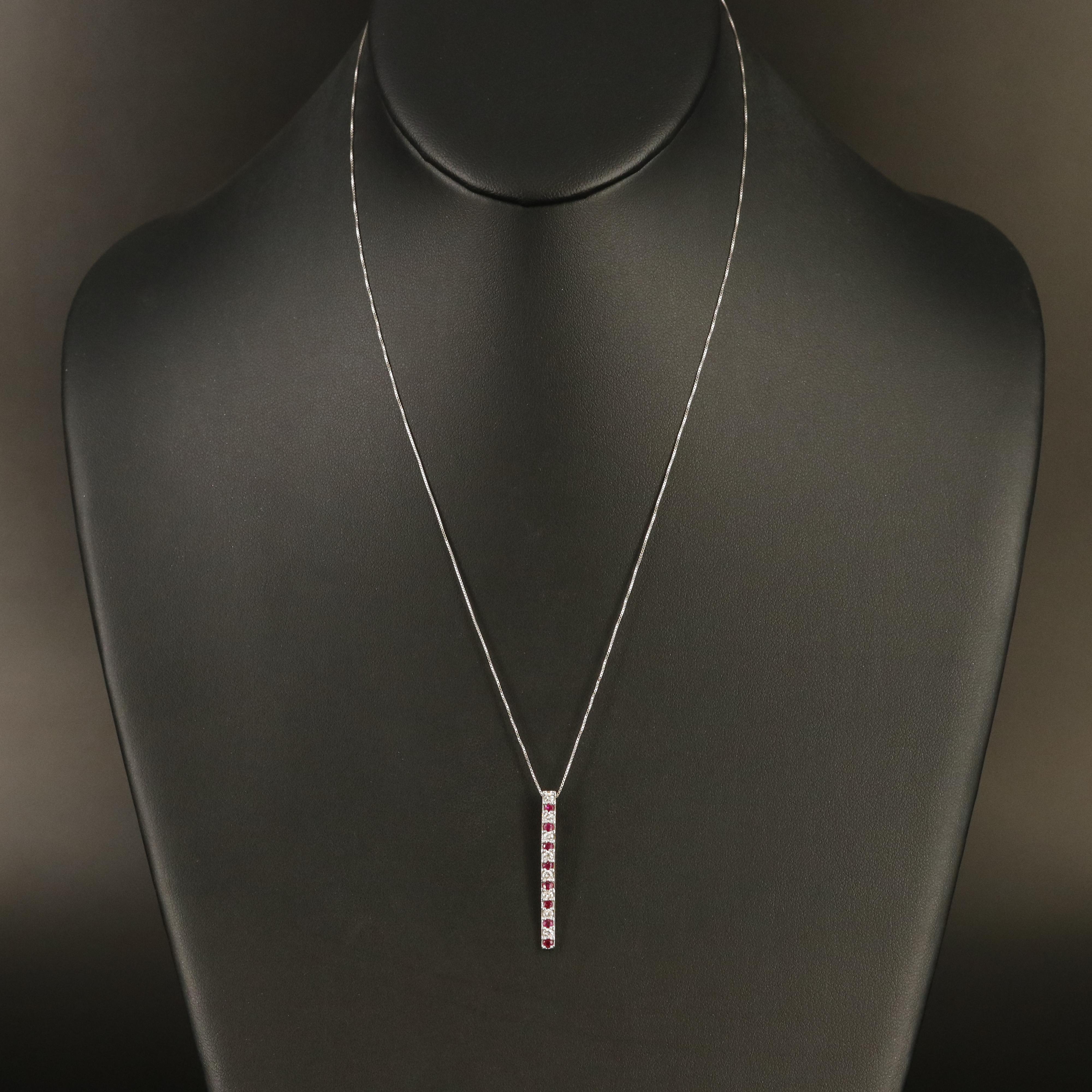 14K Ruby and Diamond Bar Pendant on Italian 14K Box Chain