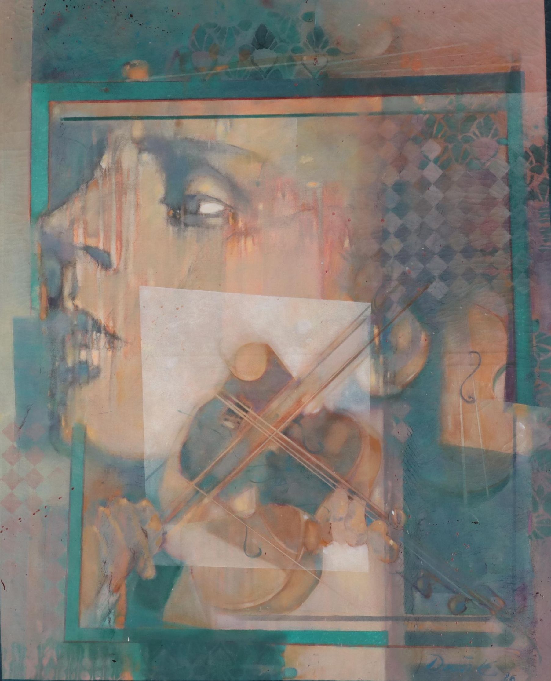 Dalva Duarte Stylized Musical-Themed Oil Painting, 1996