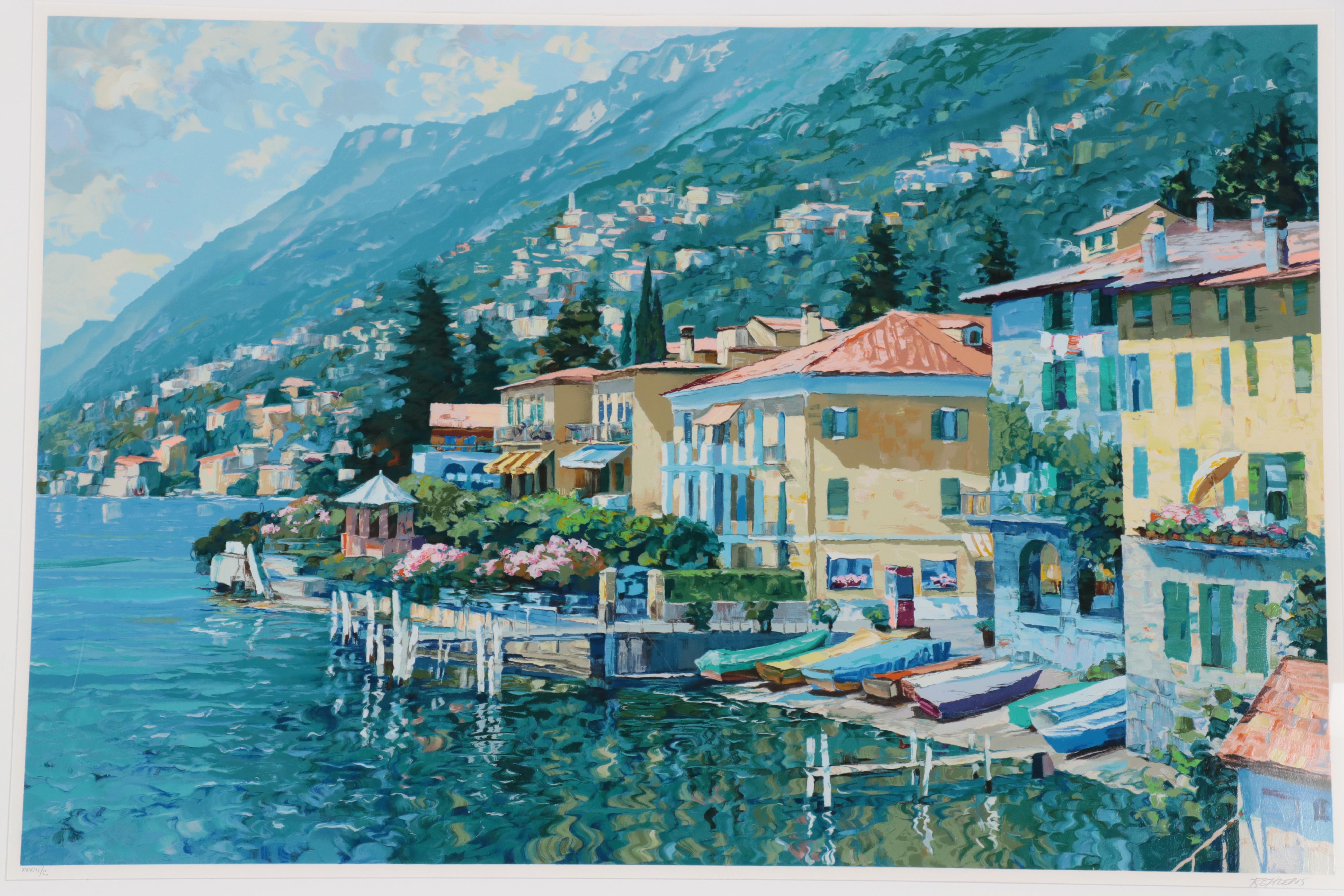 Howard Behrens Landscape Serigraph "Lugano Coastline," 1991