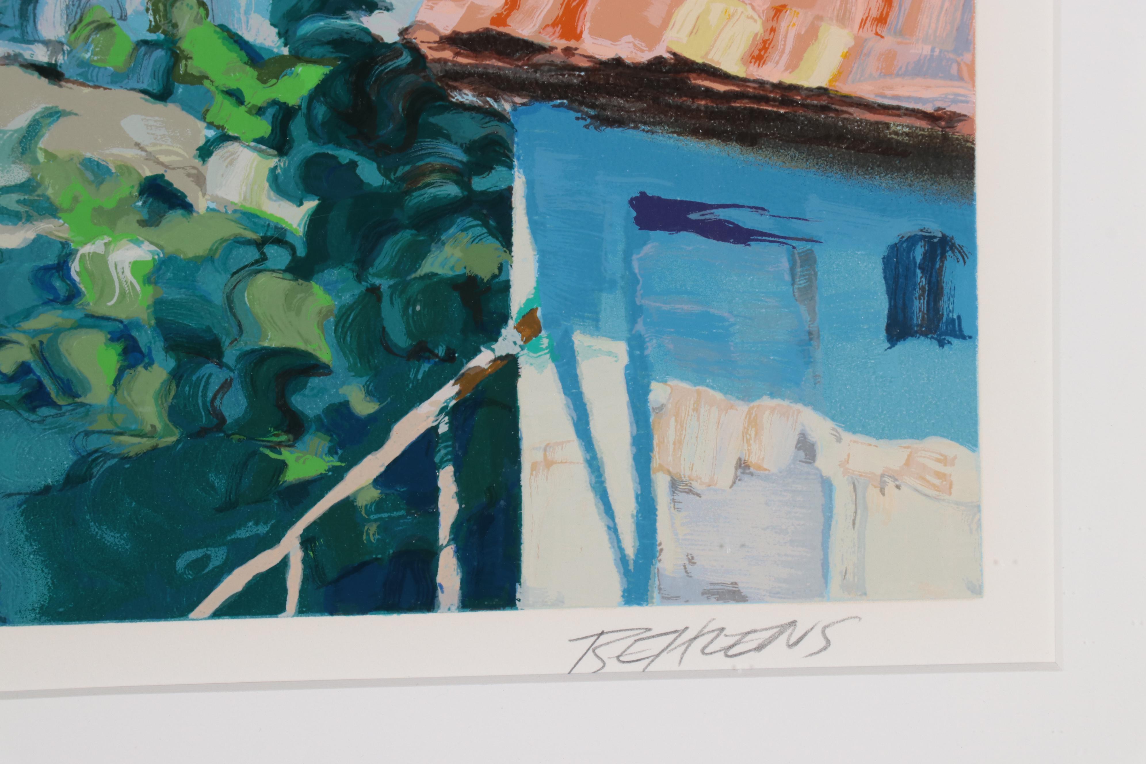 Howard Behrens Landscape Serigraph "Lugano Coastline," 1991