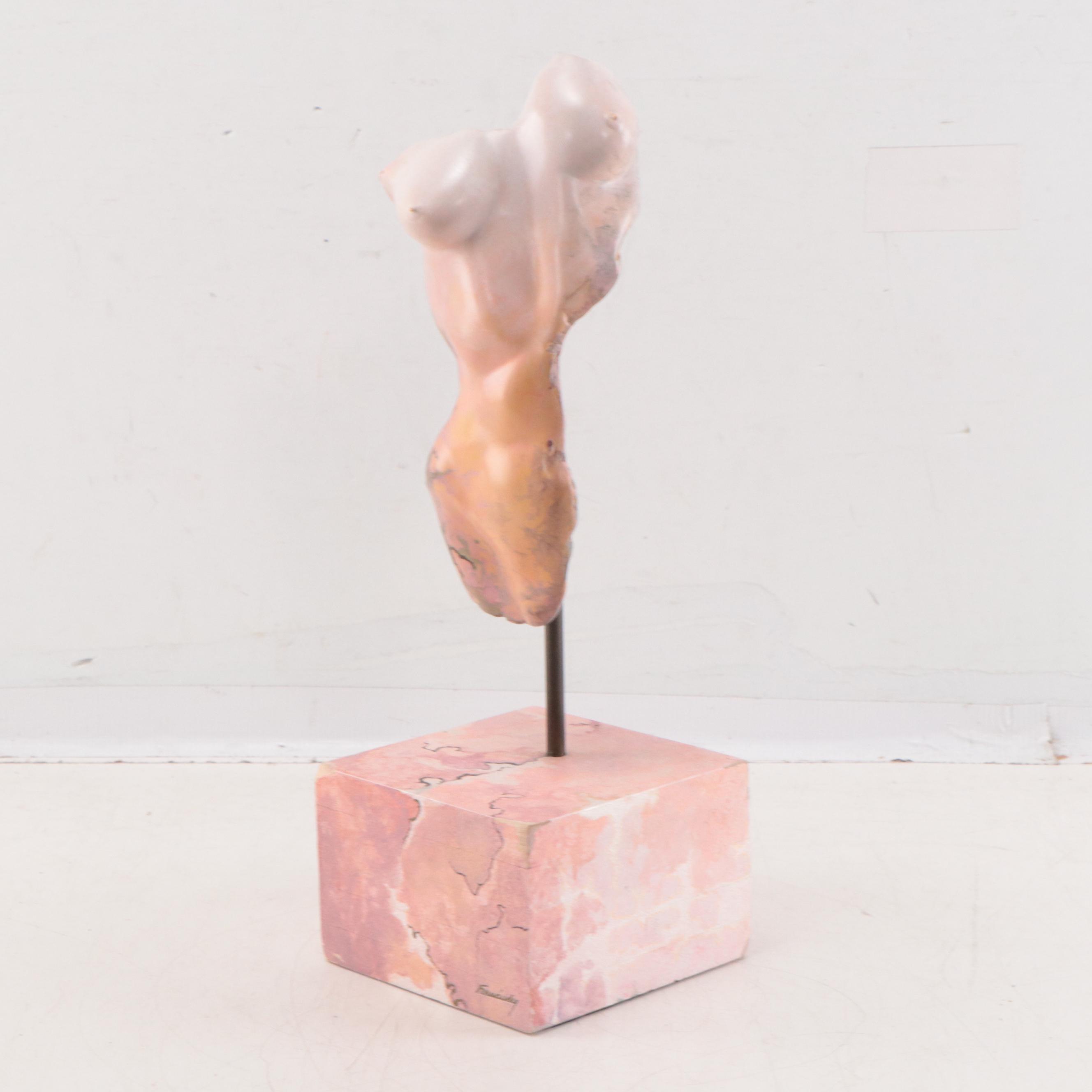 Hand-Painted Composite Sculpture of Female Torso, 1989