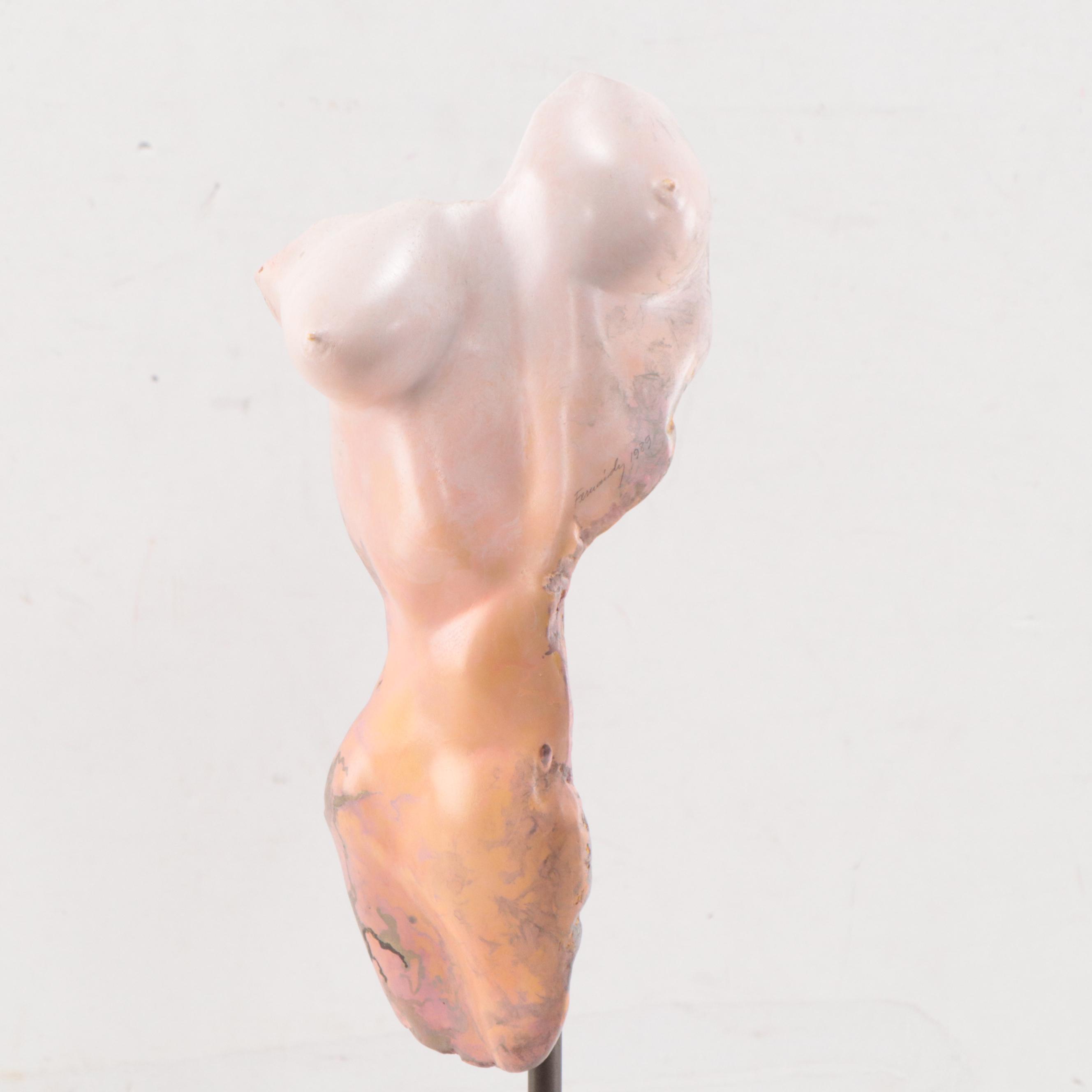 Hand-Painted Composite Sculpture of Female Torso, 1989