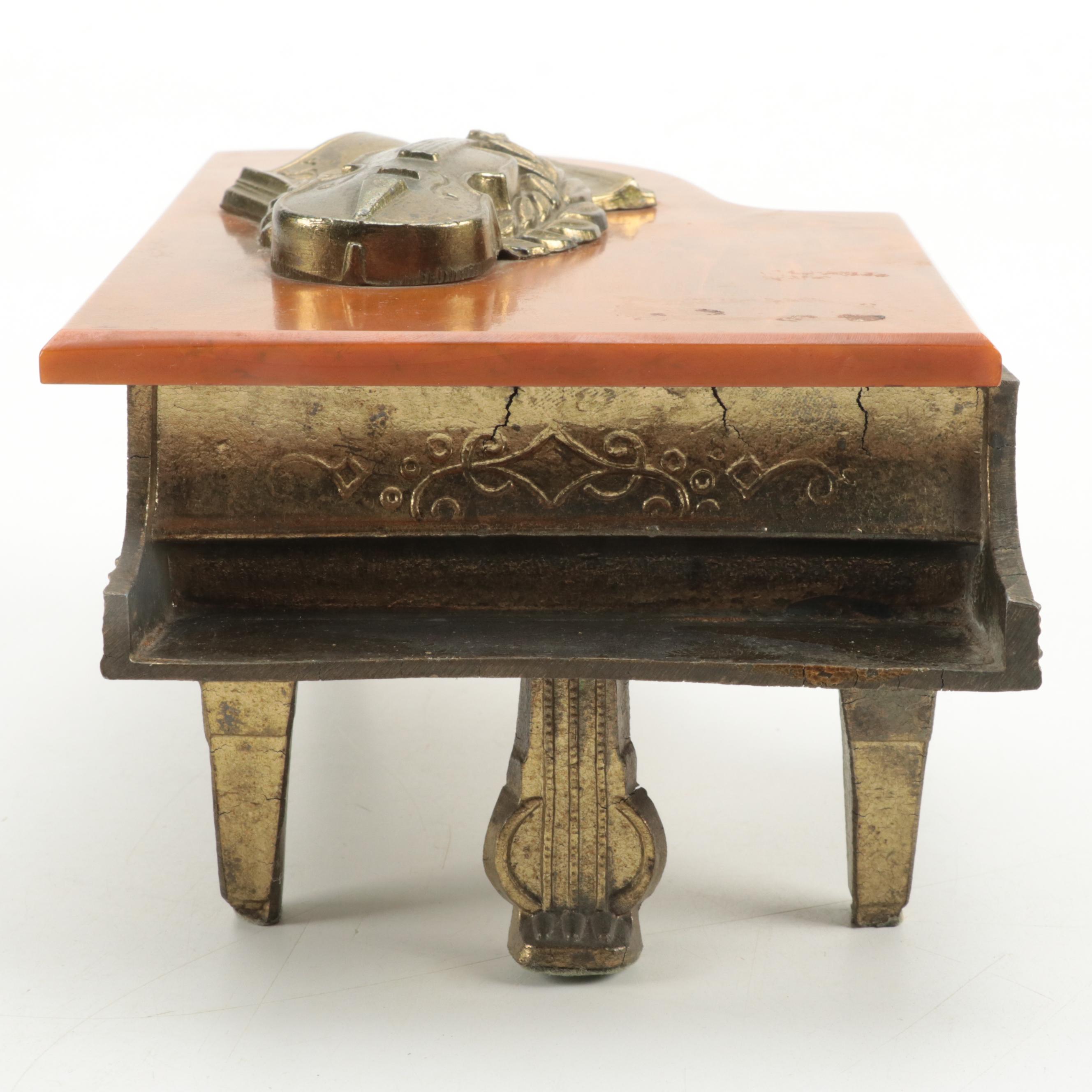 Swiss Bakelite and Metal Piano Form Music Box, Mid-20th Century