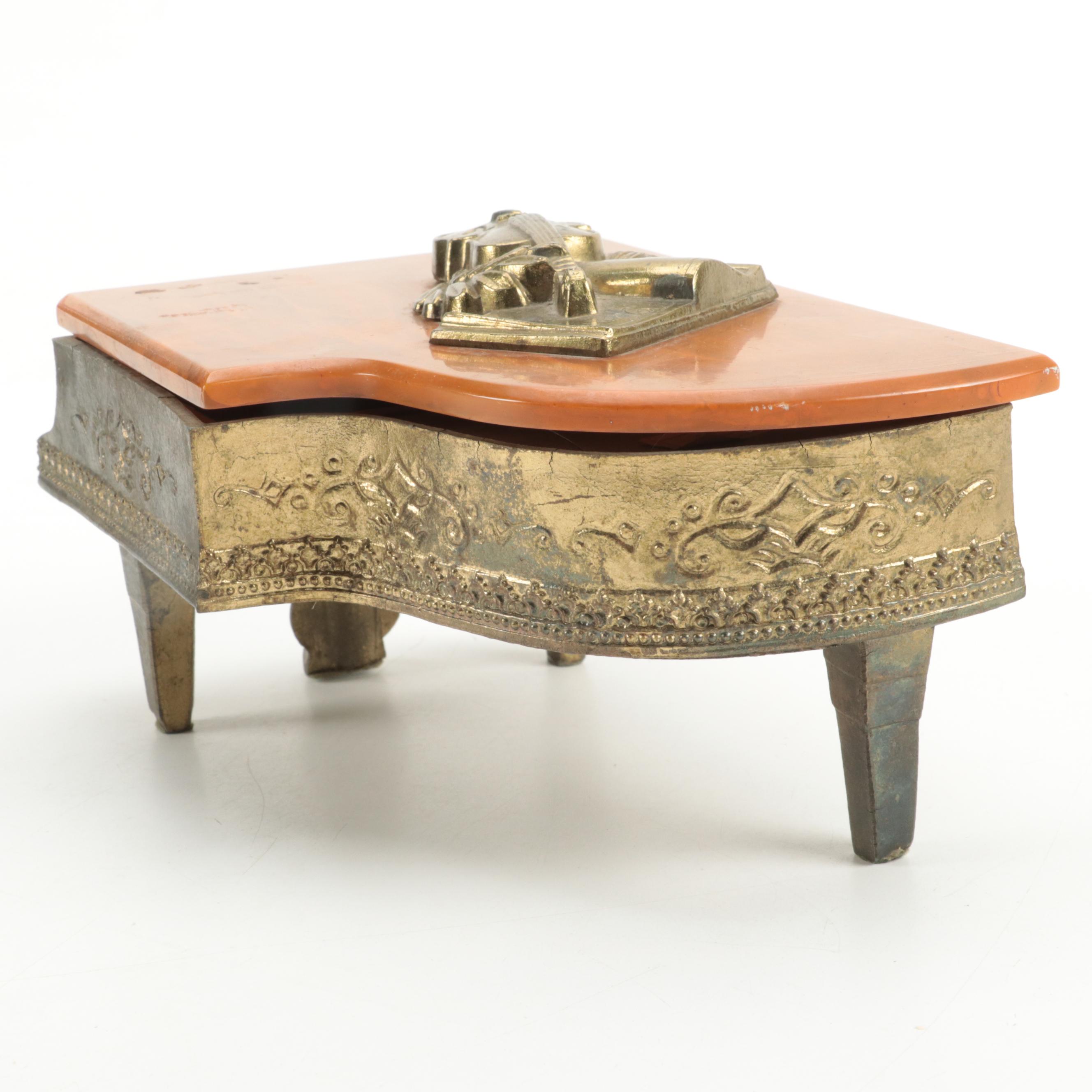 Swiss Bakelite and Metal Piano Form Music Box, Mid-20th Century