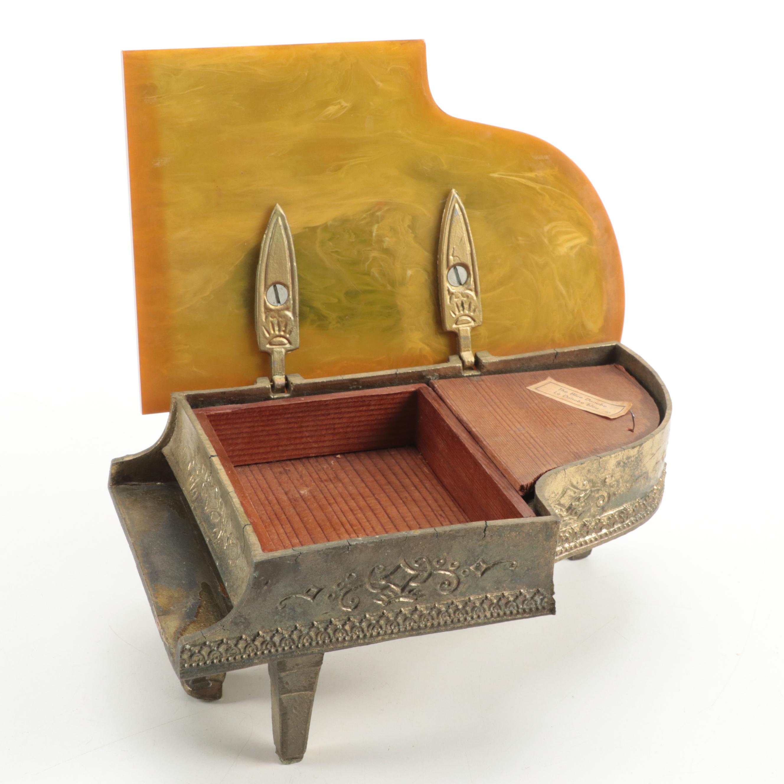 Swiss Bakelite and Metal Piano Form Music Box, Mid-20th Century