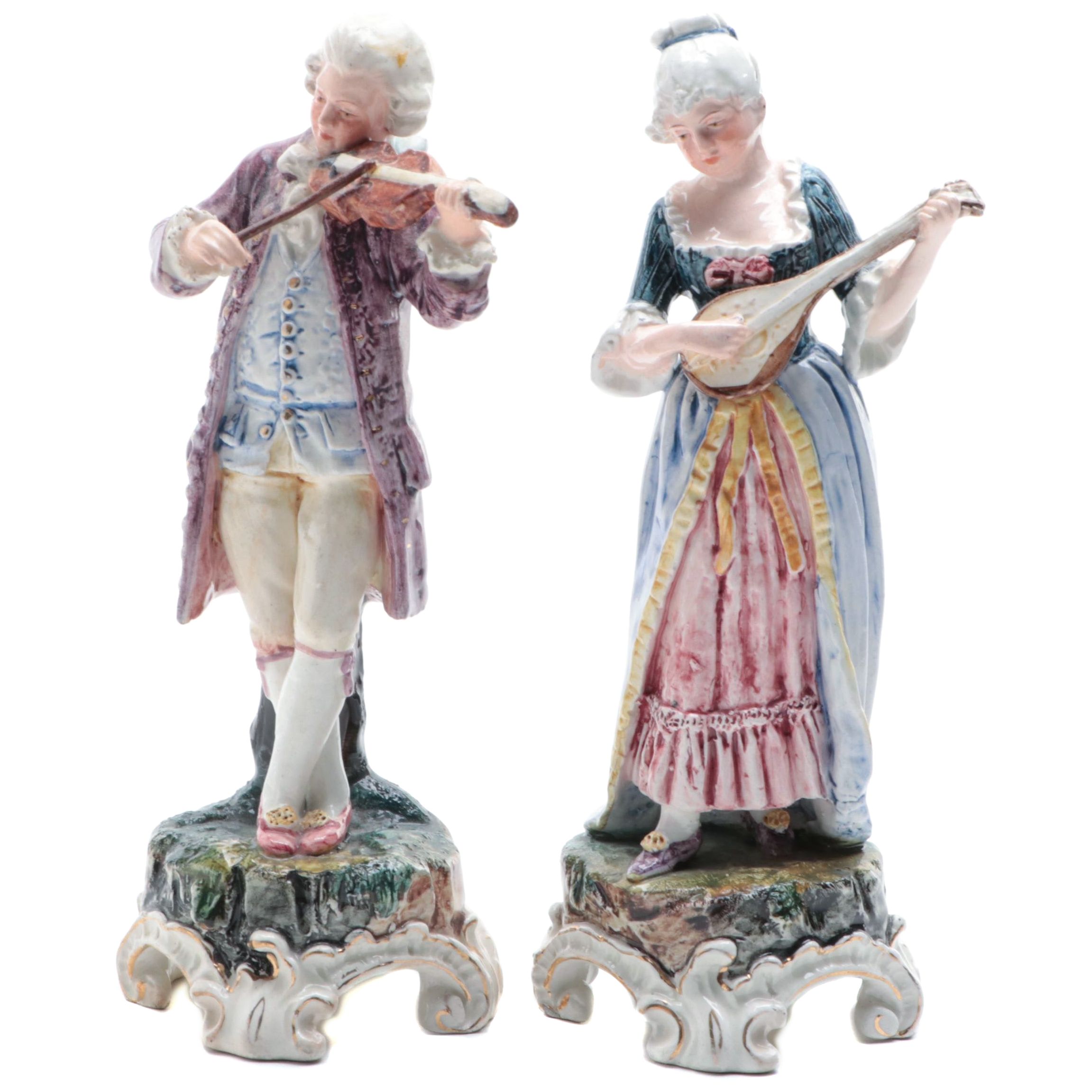 Pair of Continental European Ceramic Musician Figurines