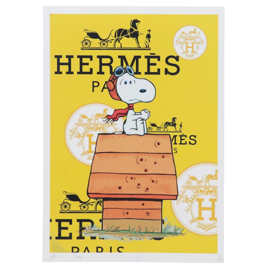 Death NYC Pop Art Graphic Print of Hermès Snoopy in Yellow, 2022