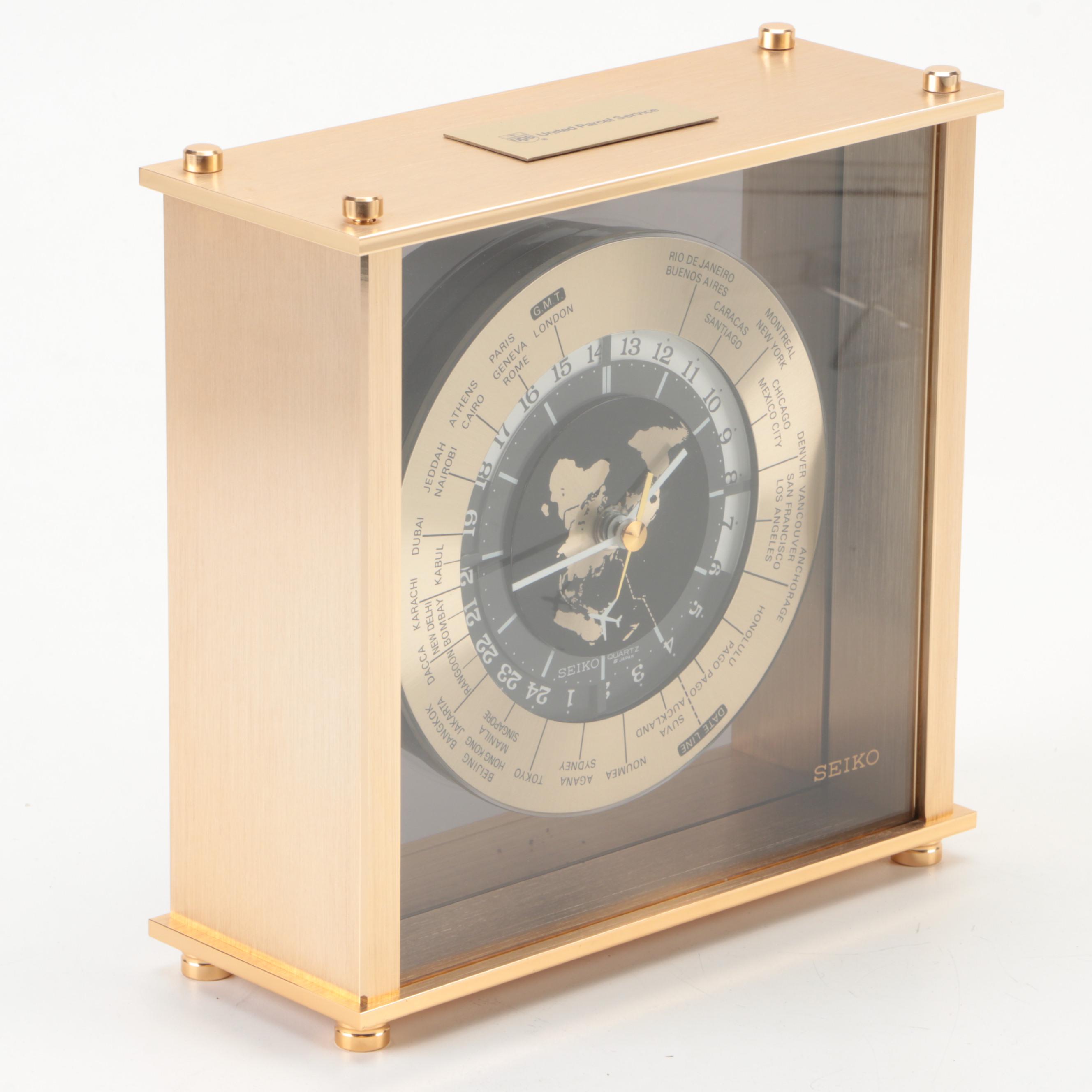 Seiko Brass and Glass World Time Desk Clock