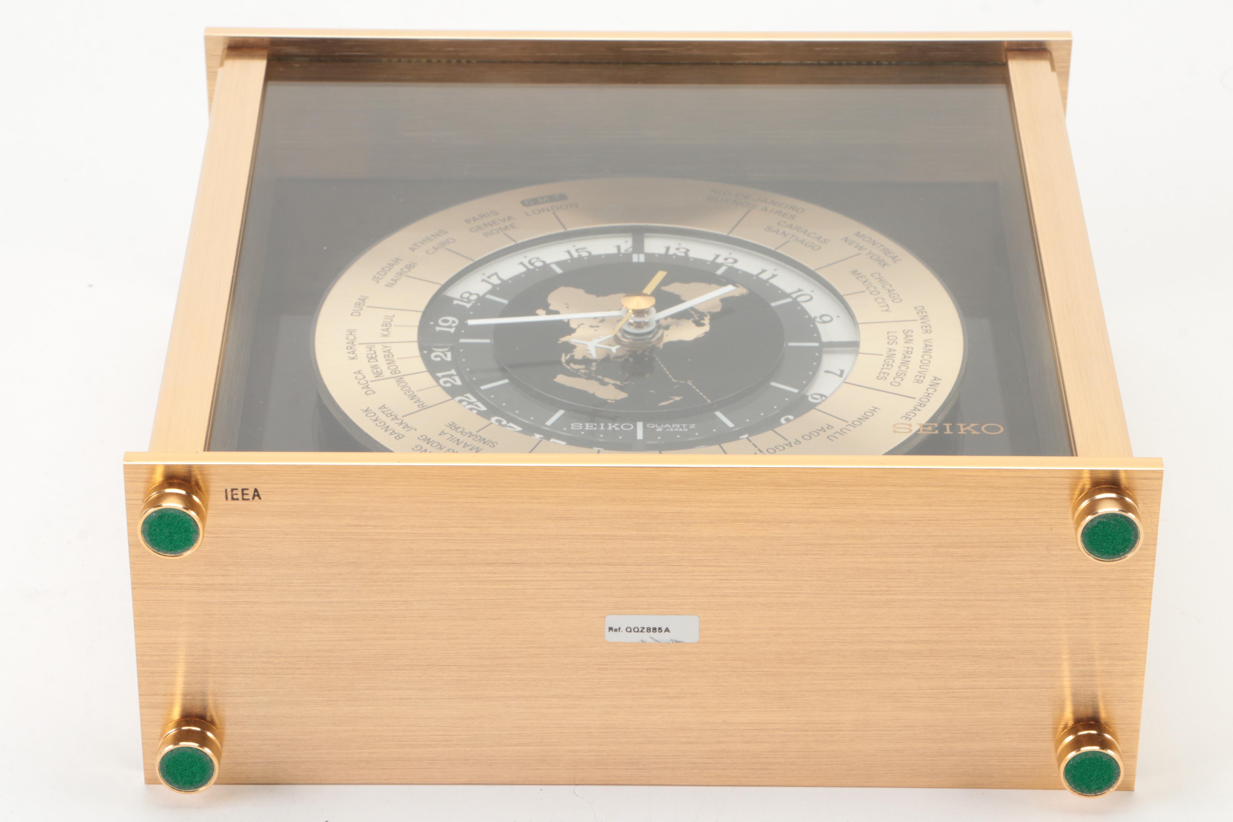 Seiko Brass and Glass World Time Desk Clock