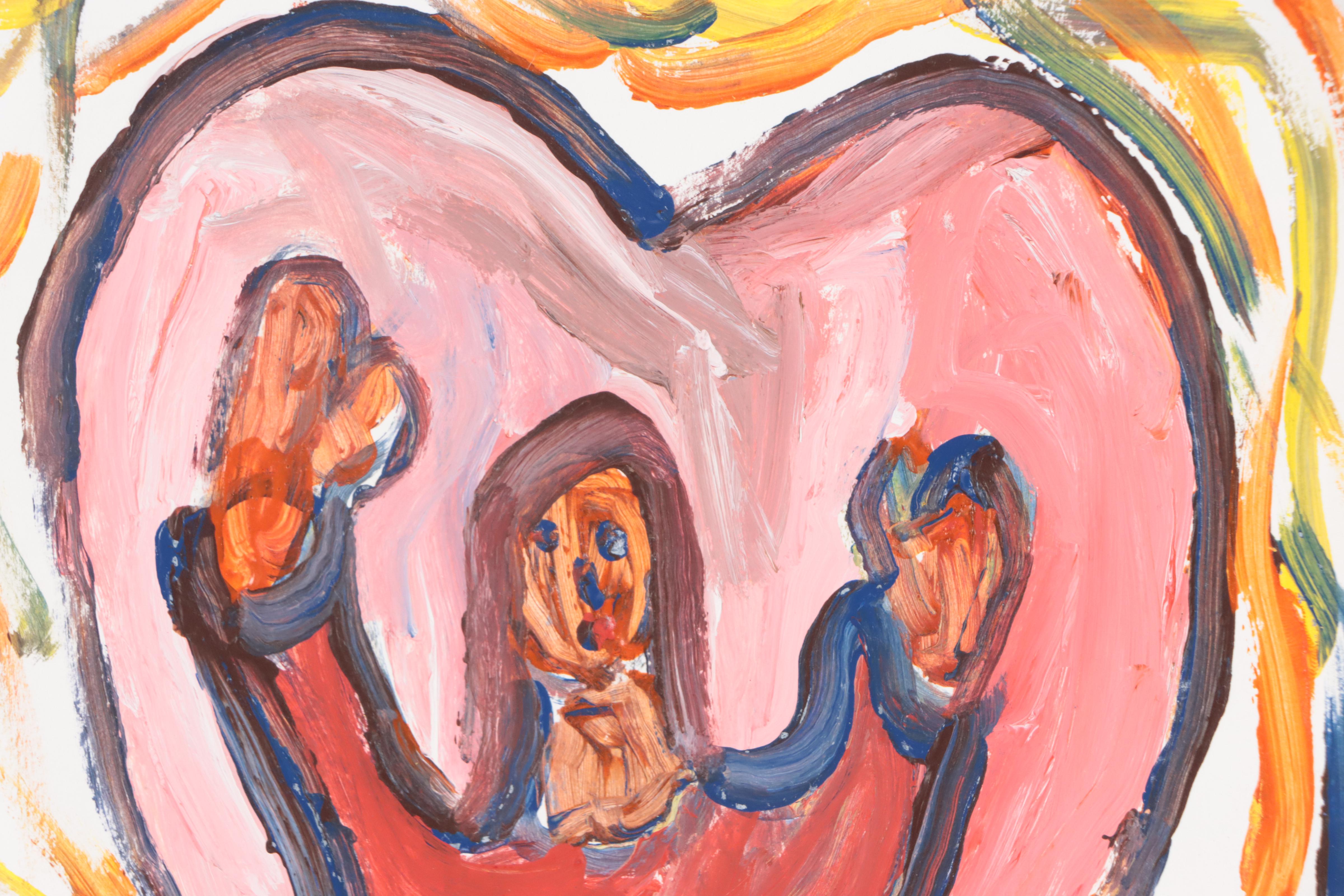 Robert Wright Folk Art Acrylic Painting of Angel and Heart, Late 20th Century