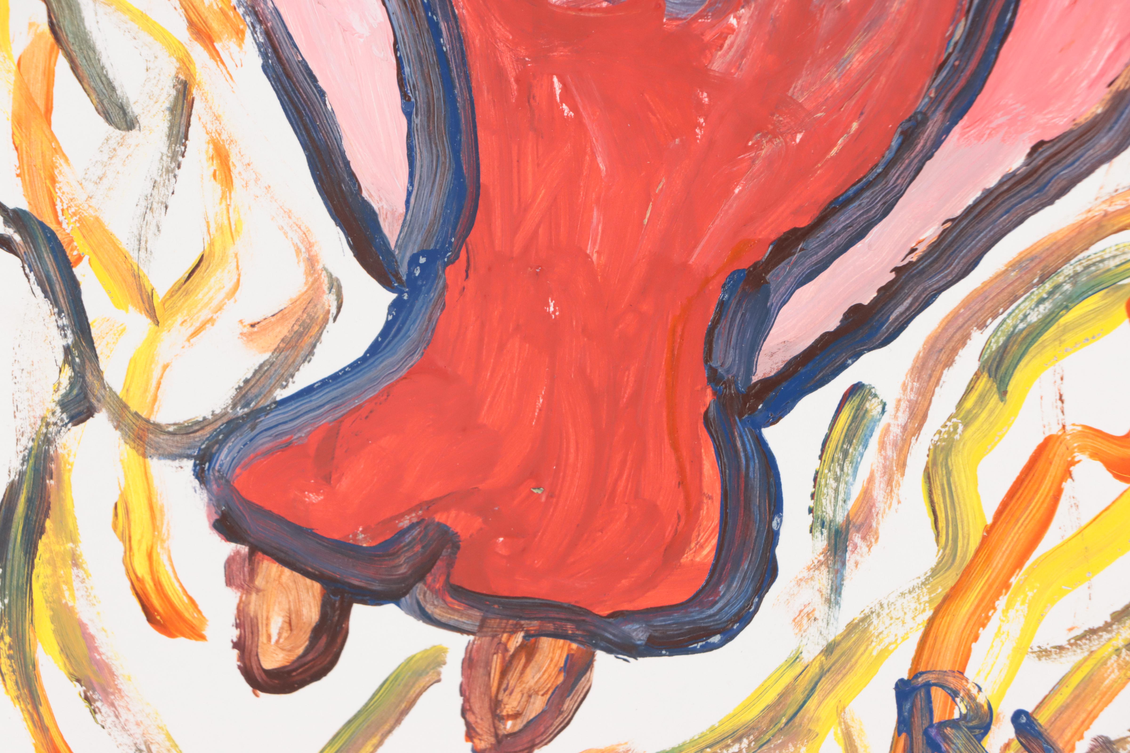 Robert Wright Folk Art Acrylic Painting of Angel and Heart, Late 20th Century