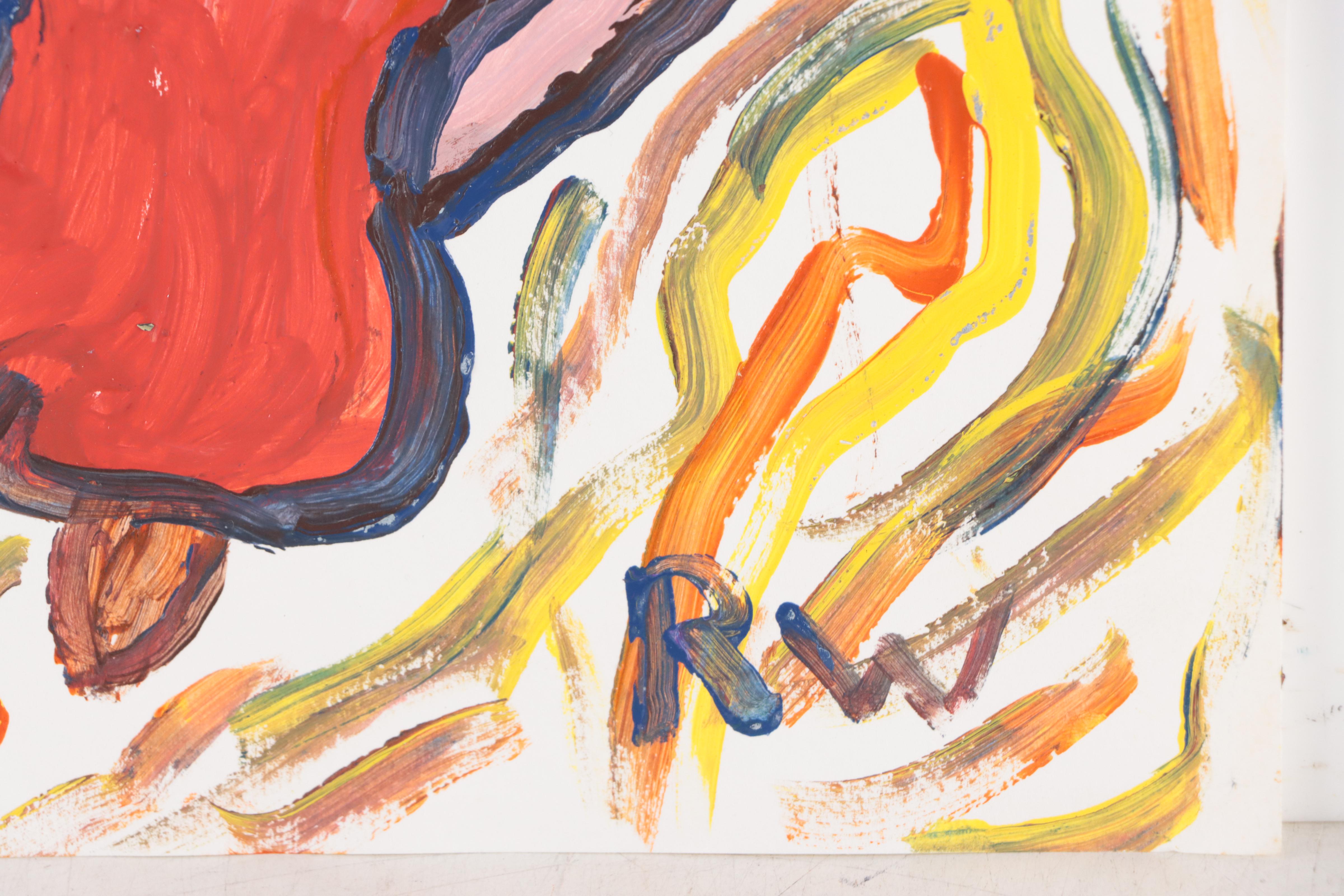 Robert Wright Folk Art Acrylic Painting of Angel and Heart, Late 20th Century