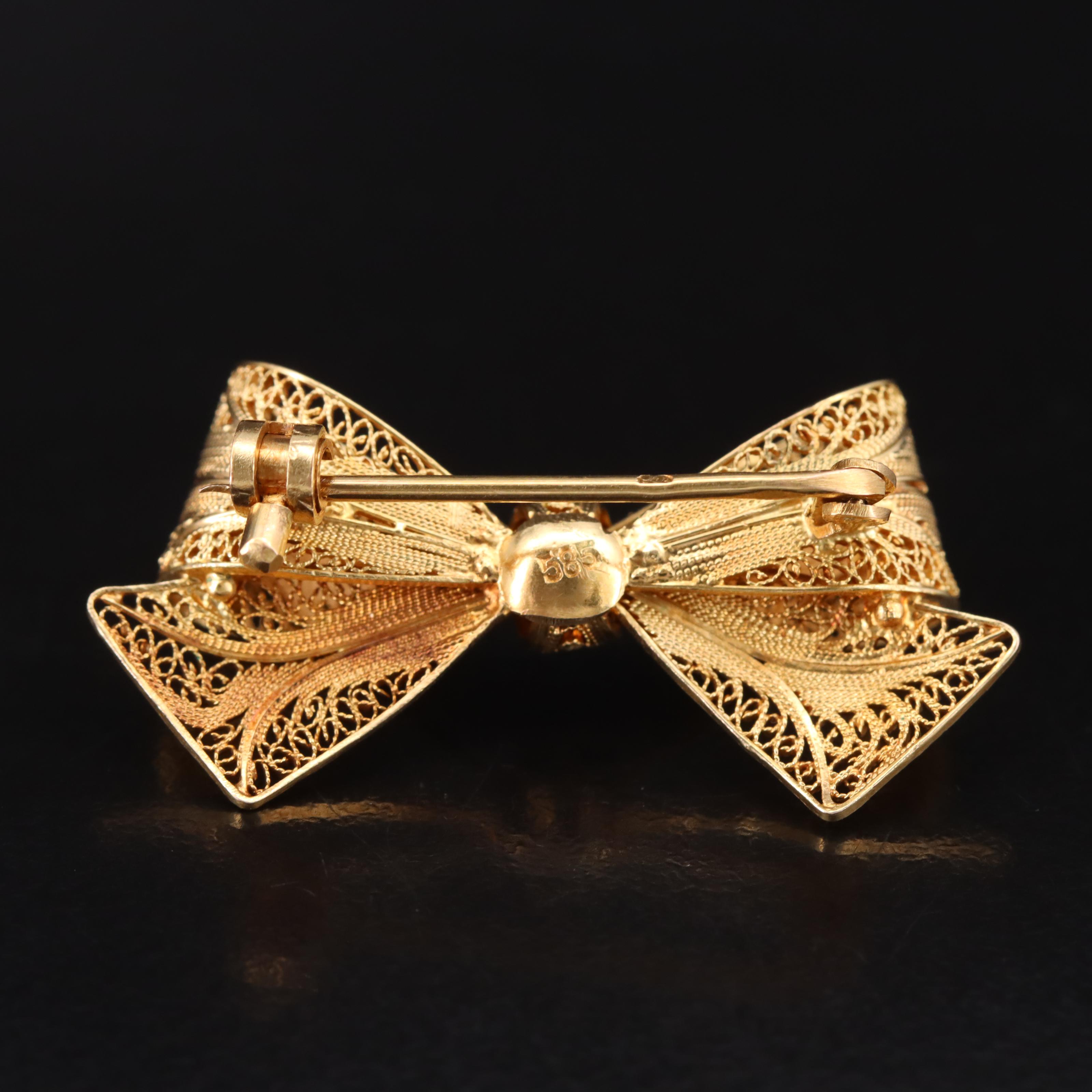 Vintage 14K Filigree Bow Brooch