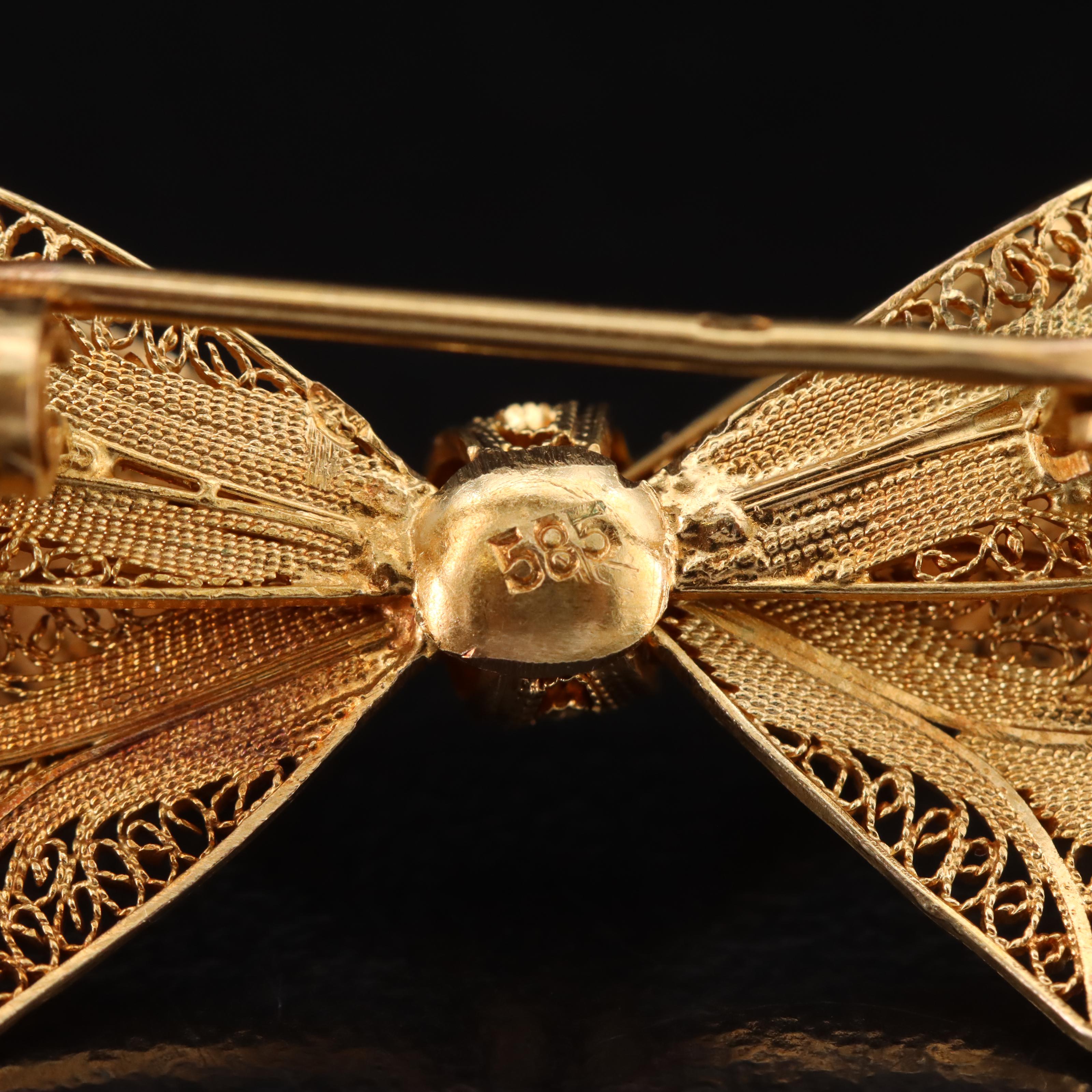 Vintage 14K Filigree Bow Brooch
