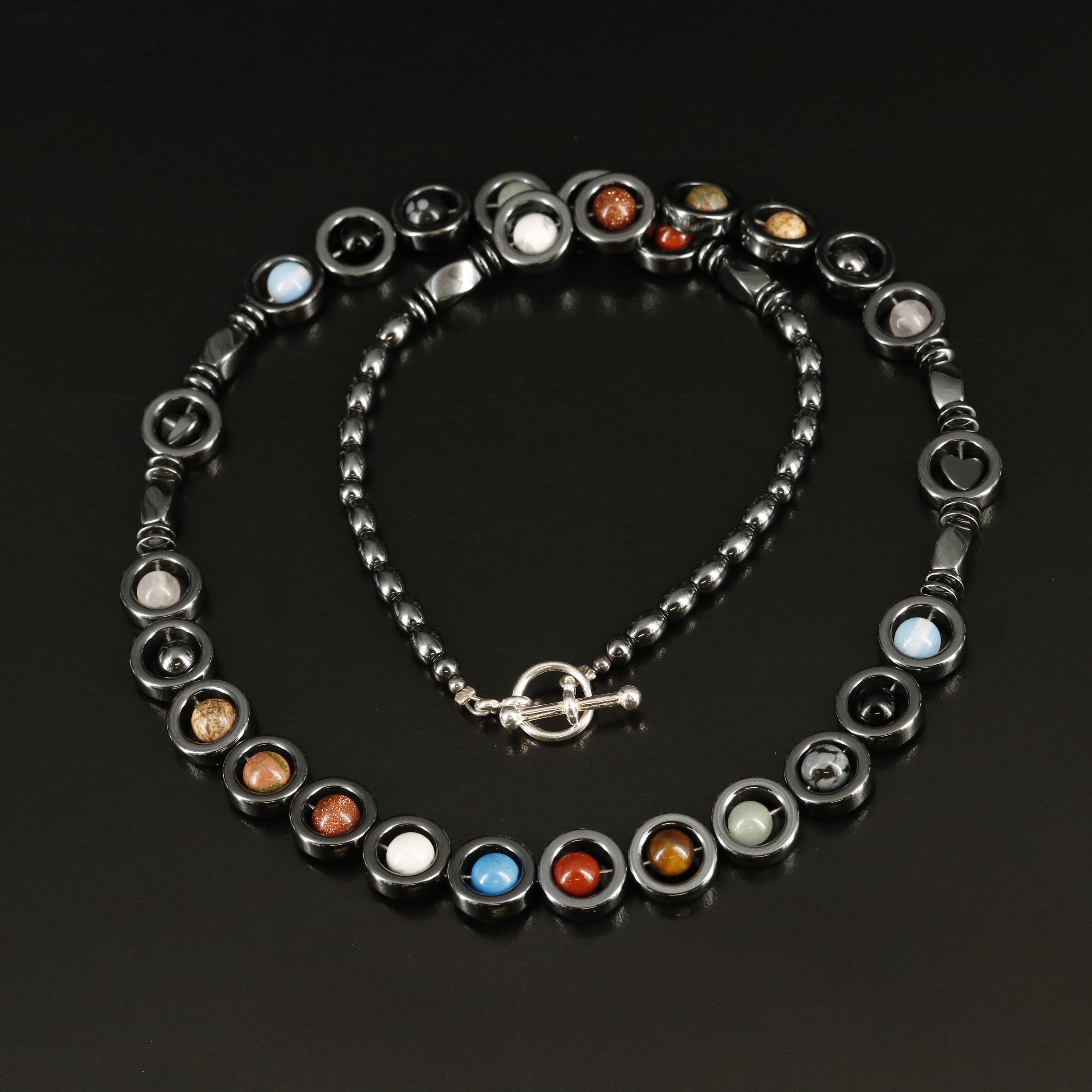 Sterling Jasper, Unakite and Rose Quartz Necklace