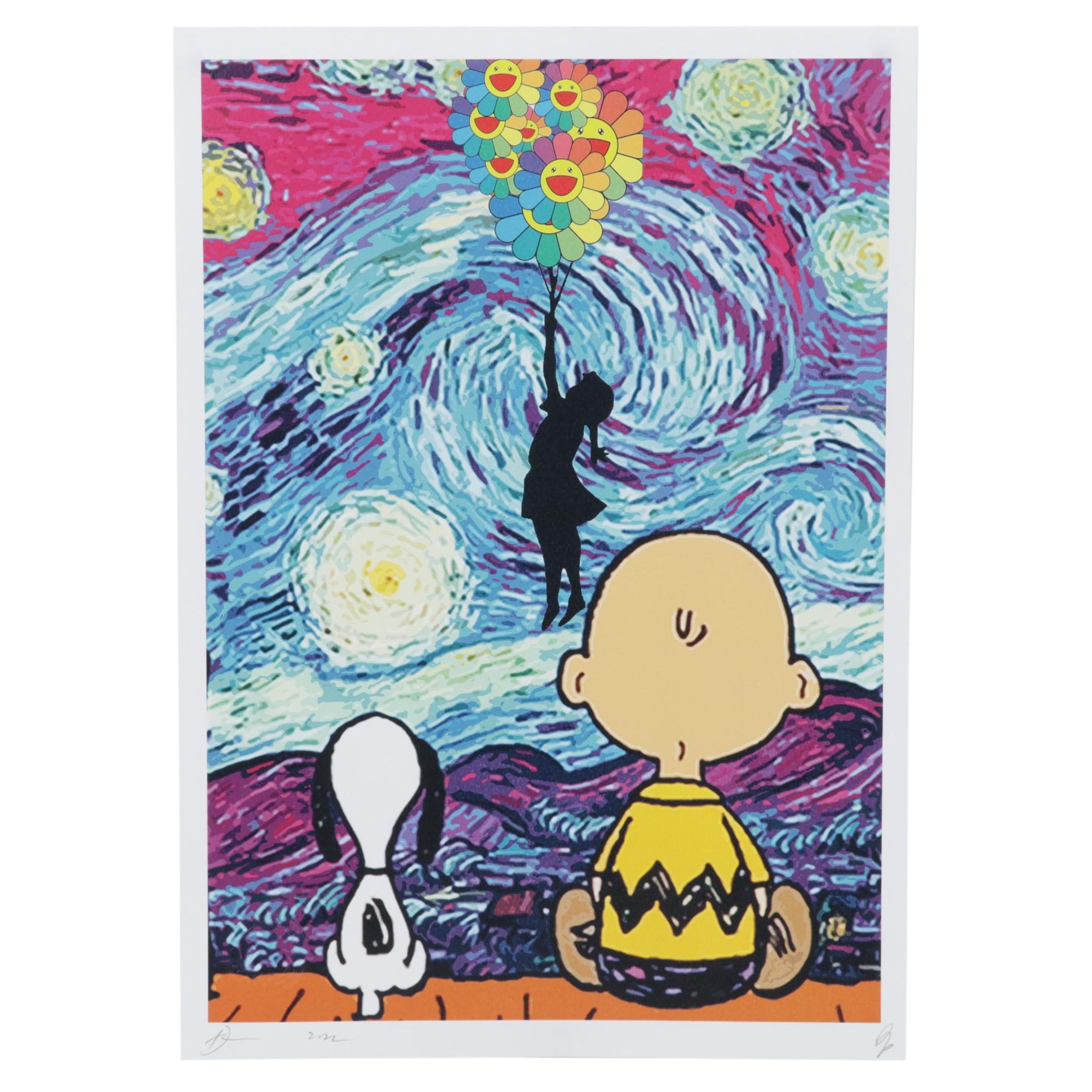Death NYC Pop Art Graphic Print of Charlie and Snoopy with Starry Night, 2022
