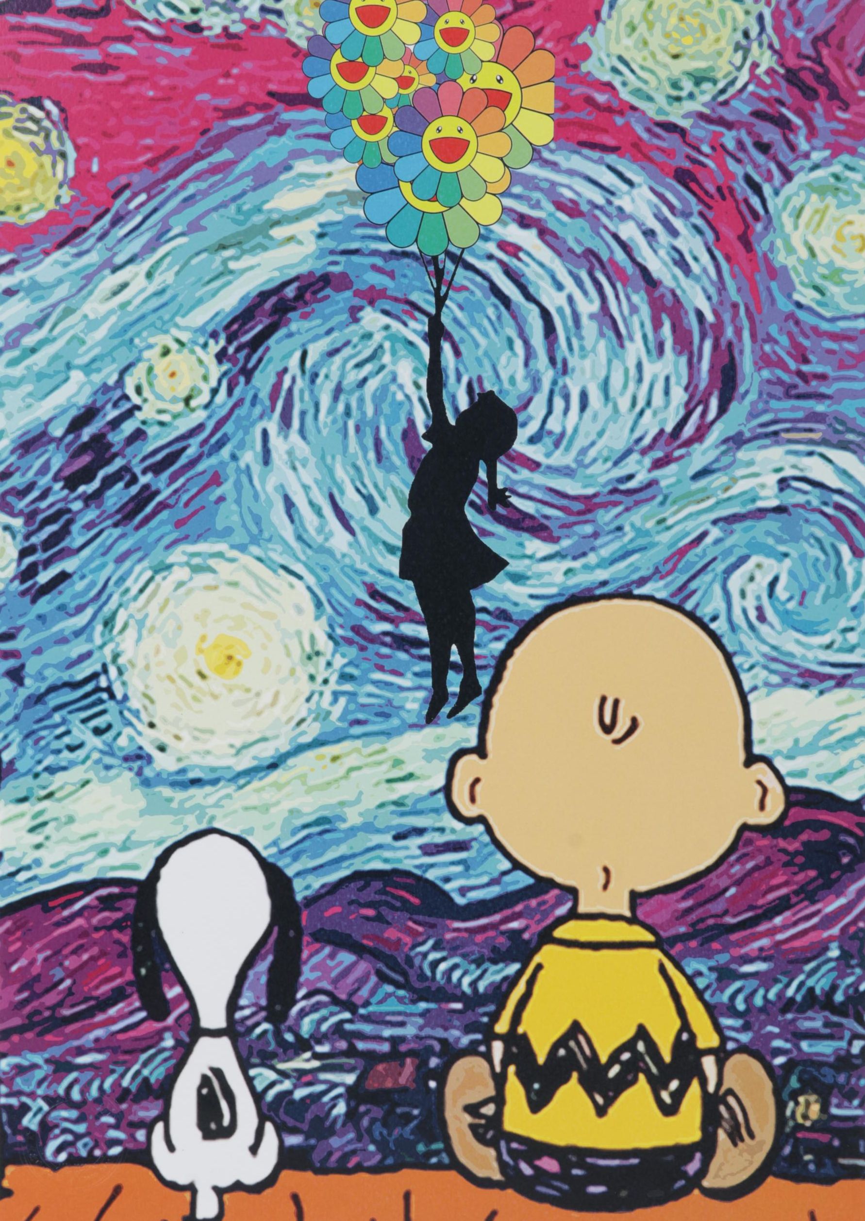 Death NYC Pop Art Graphic Print of Charlie and Snoopy with Starry Night, 2022