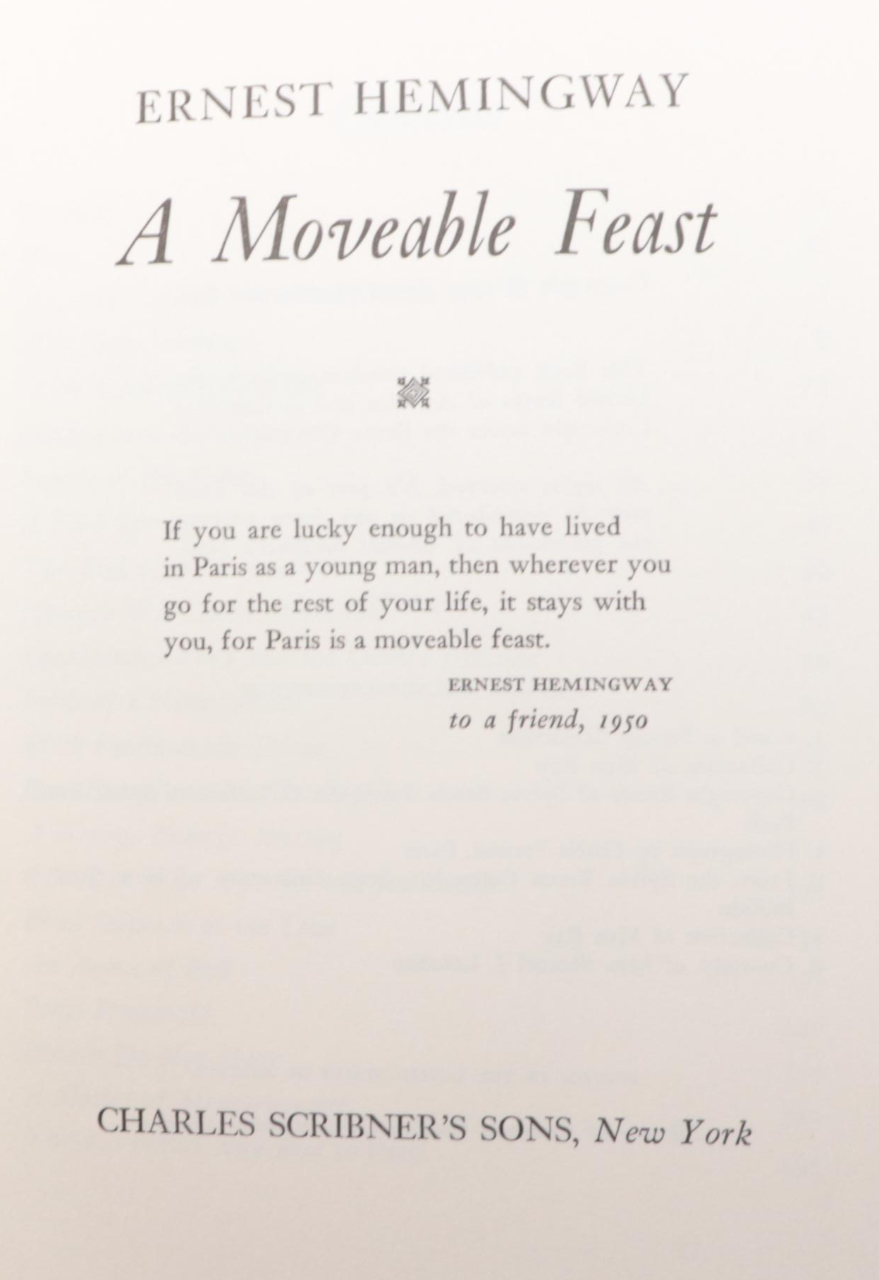 First Edition "A Moveable Feast" by Ernest Hemingway, 1964