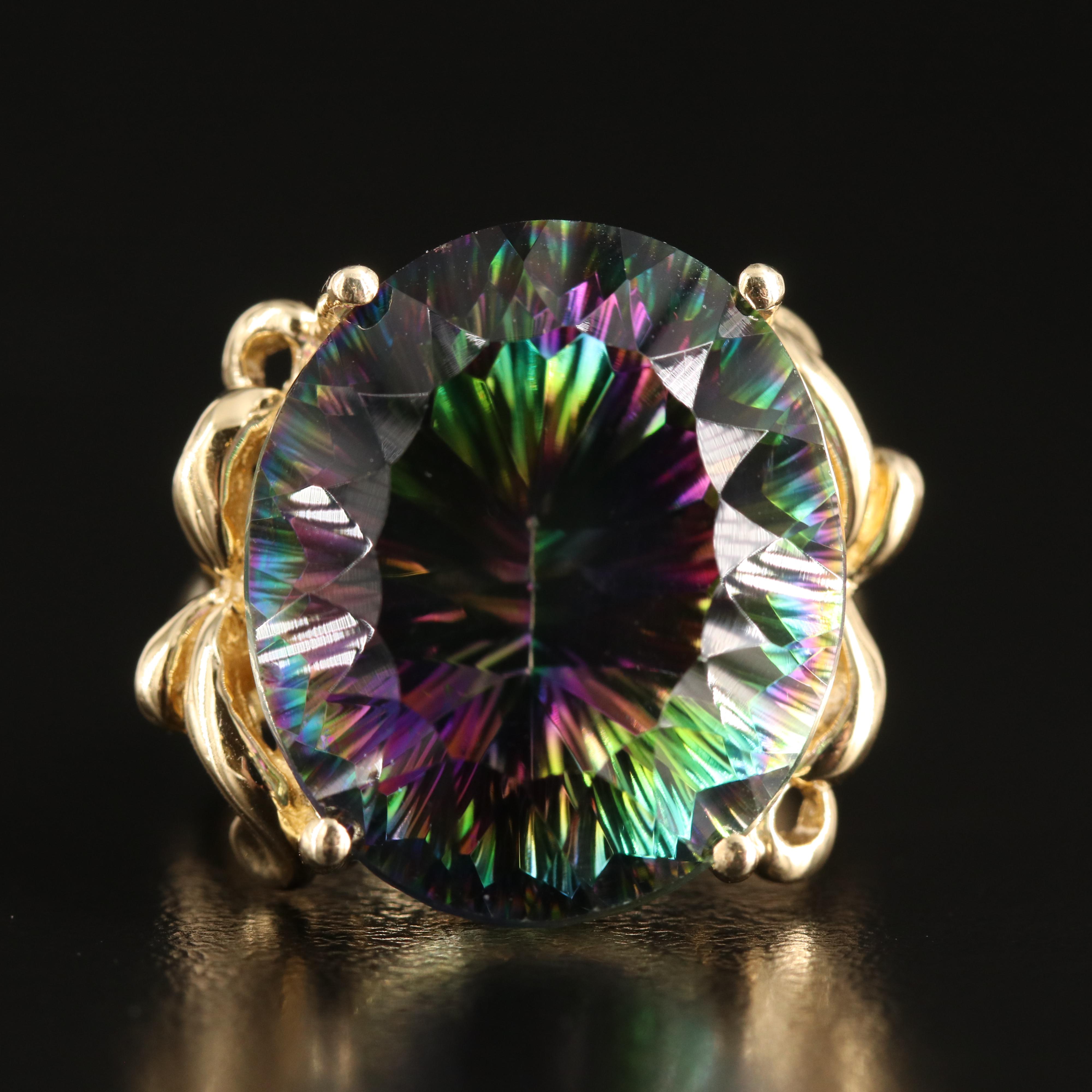 14K Mystic Topaz Ring with Flourish Shoulders