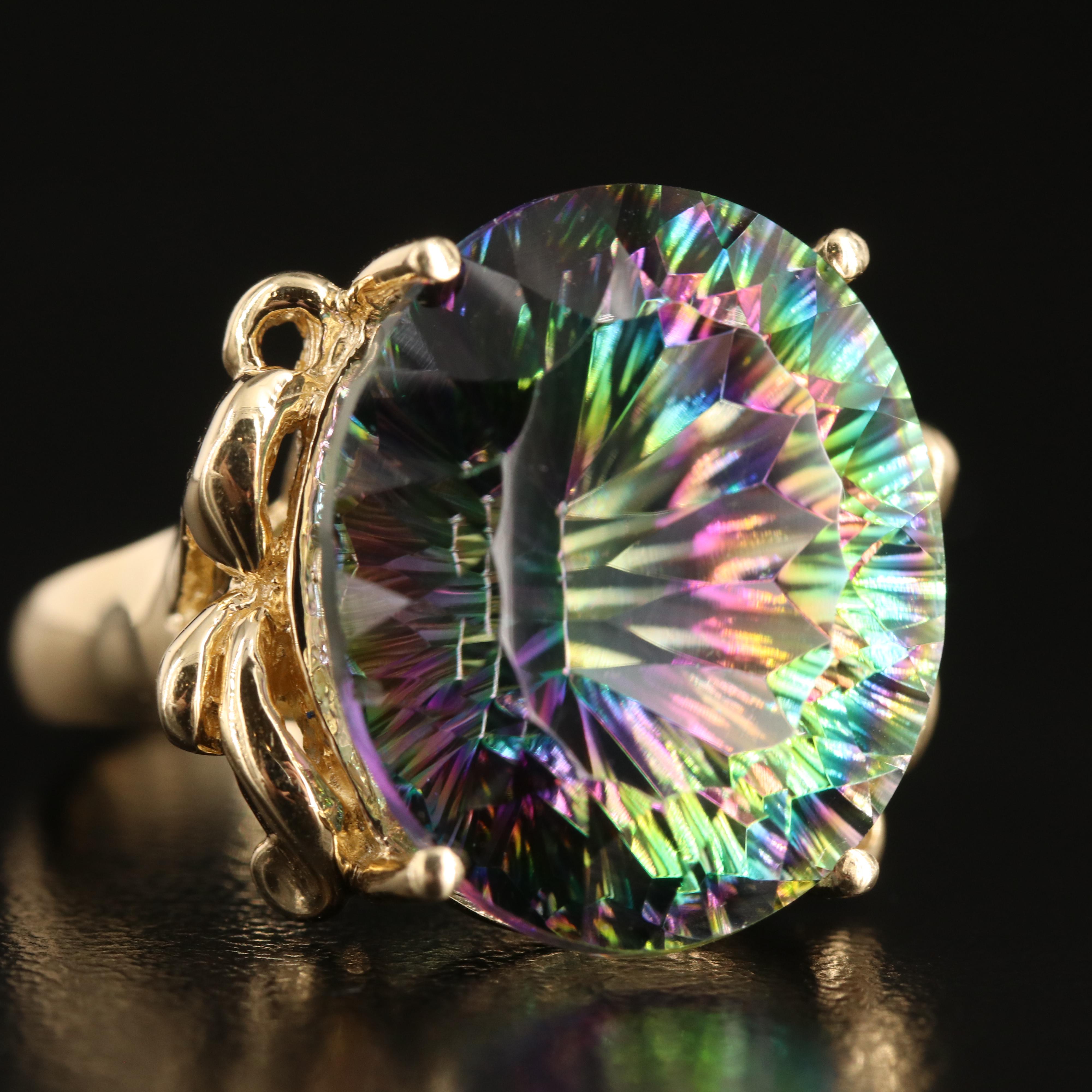 14K Mystic Topaz Ring with Flourish Shoulders