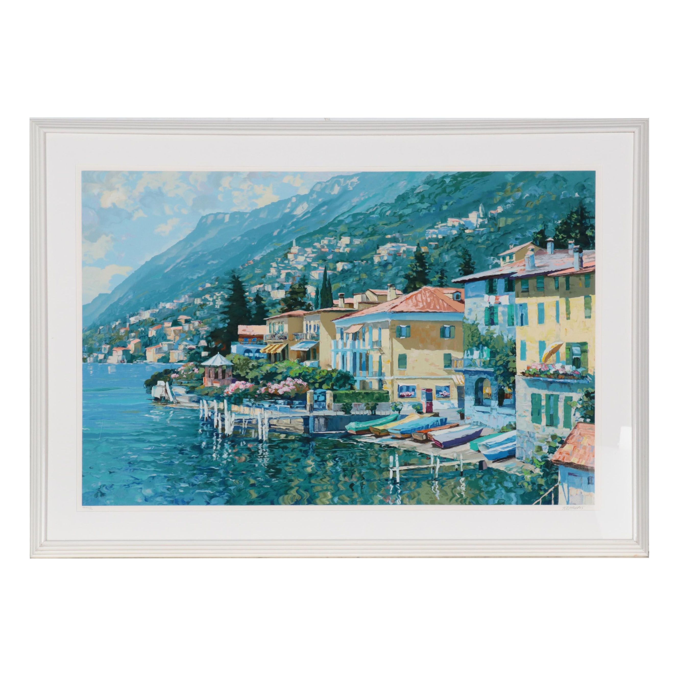 Howard Behrens Landscape Serigraph "Lugano Coastline," 1991