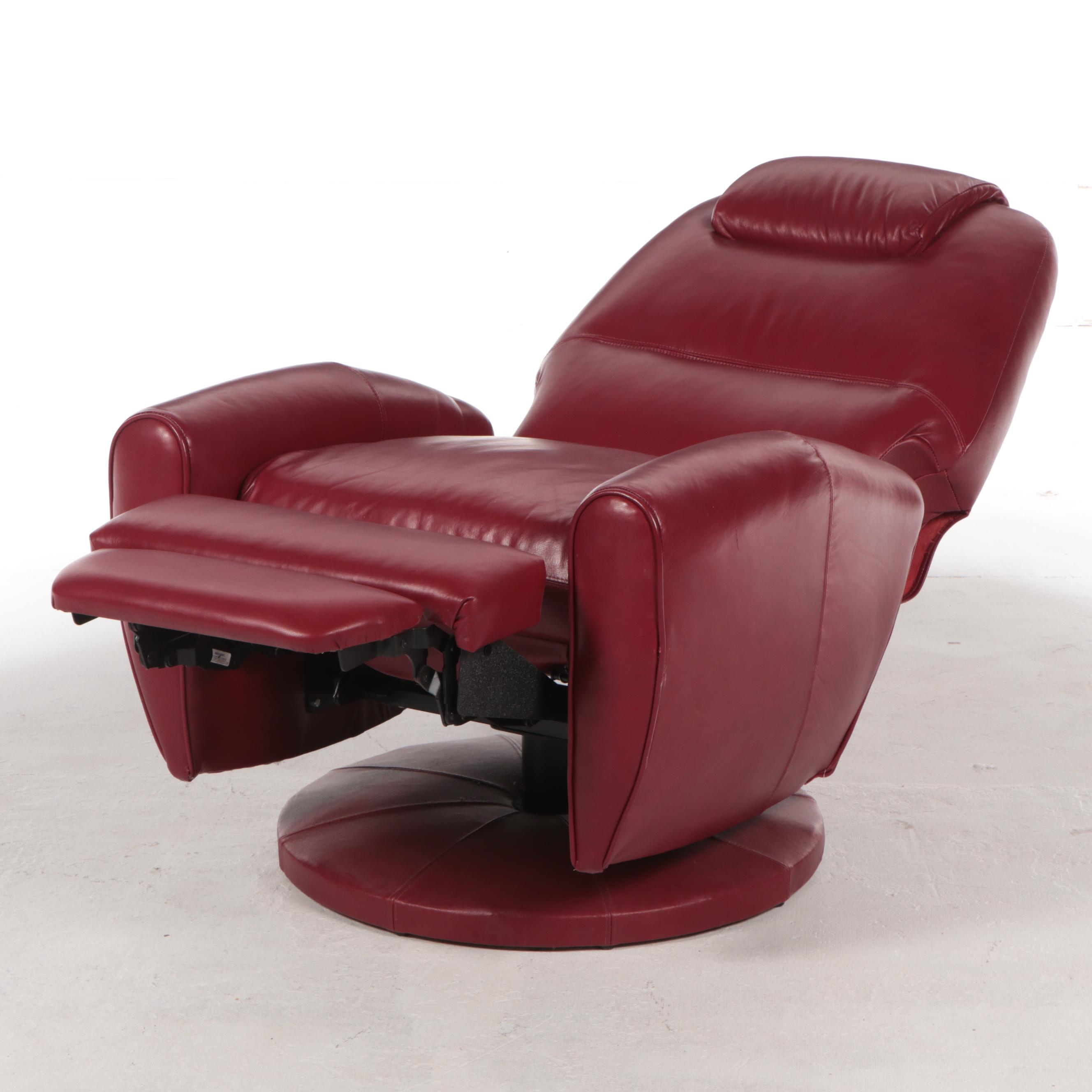 BarcaLounger Modernist Style Red Leather Swivel-Recliner