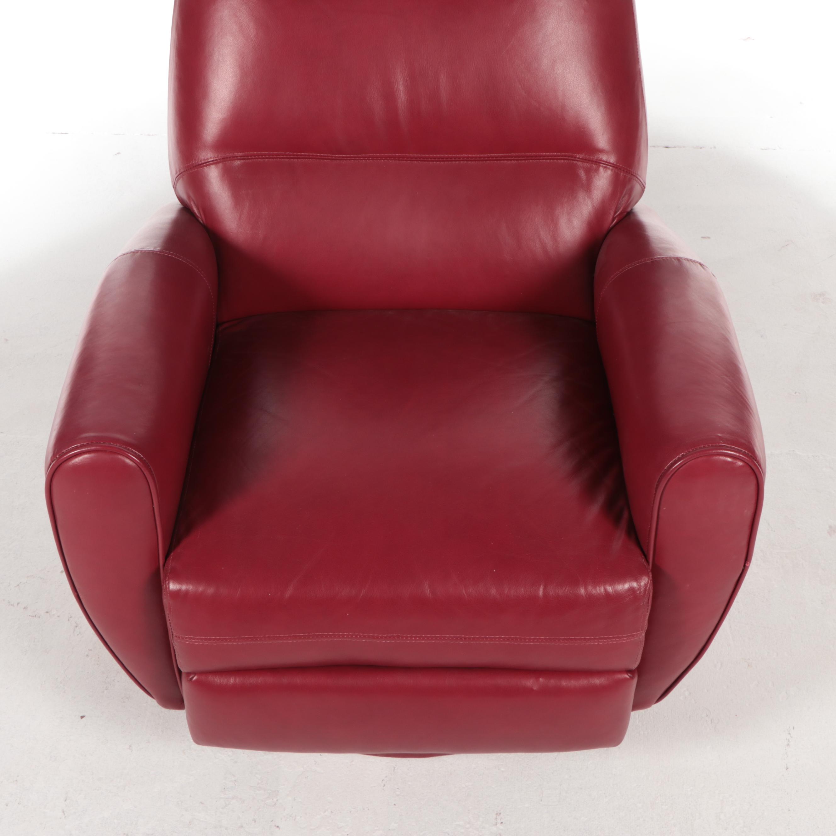 BarcaLounger Modernist Style Red Leather Swivel-Recliner