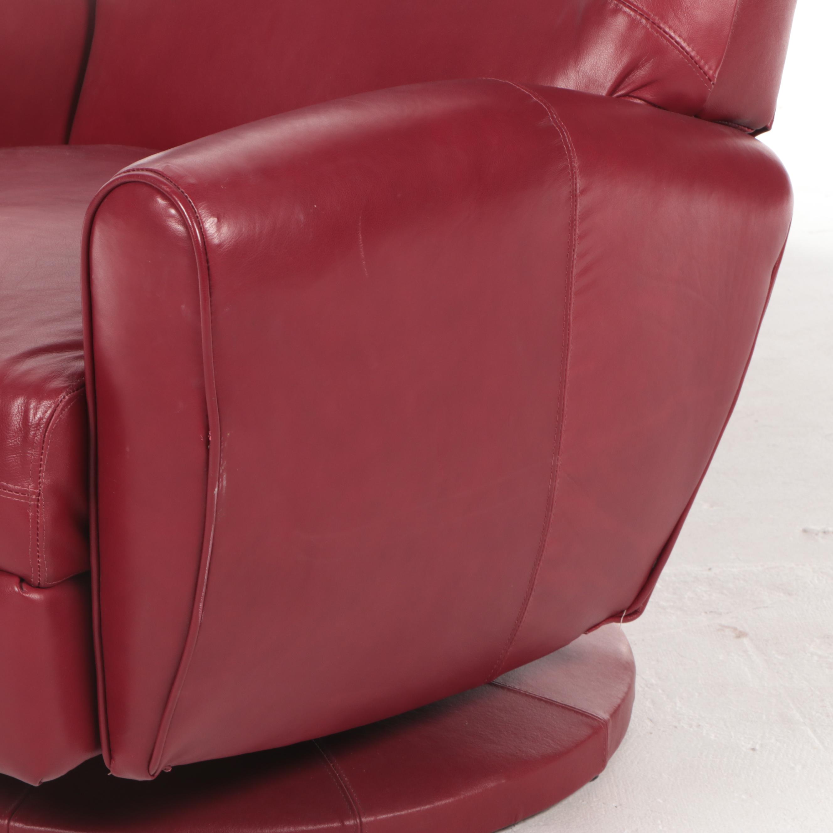 BarcaLounger Modernist Style Red Leather Swivel-Recliner