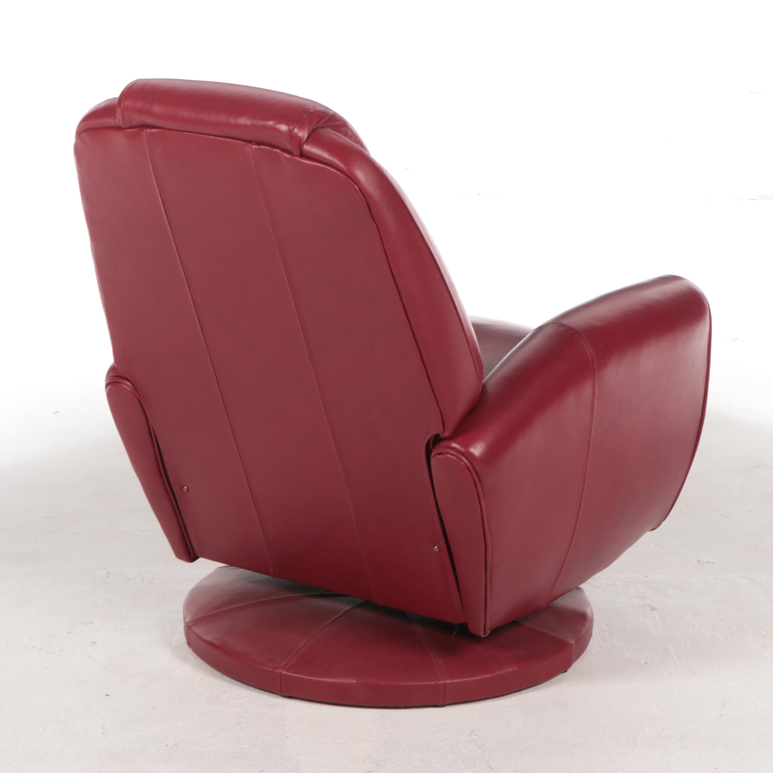 BarcaLounger Modernist Style Red Leather Swivel-Recliner