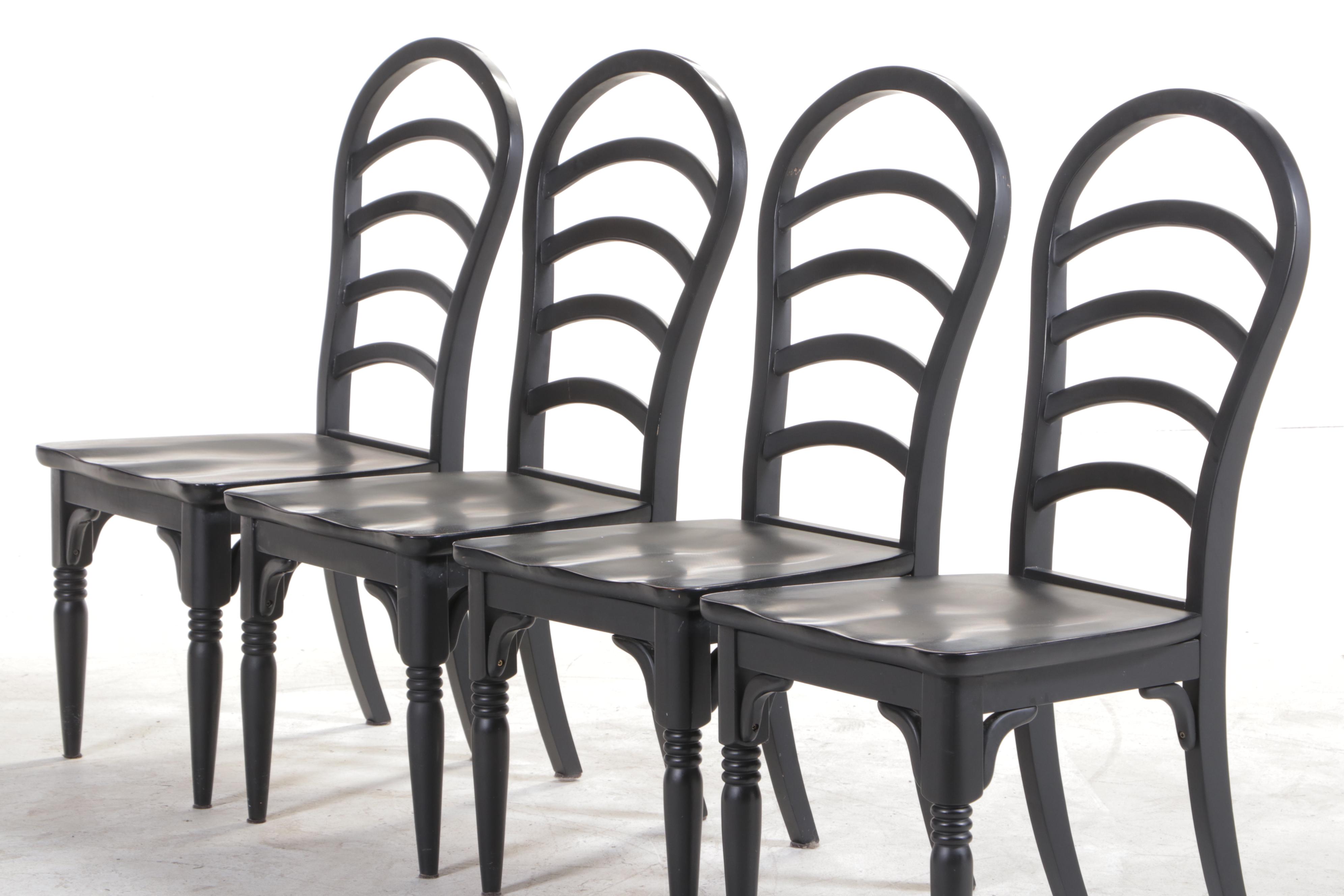 Thomasville Ebonized Wood and Glass Top Dinette Table and Side Chairs